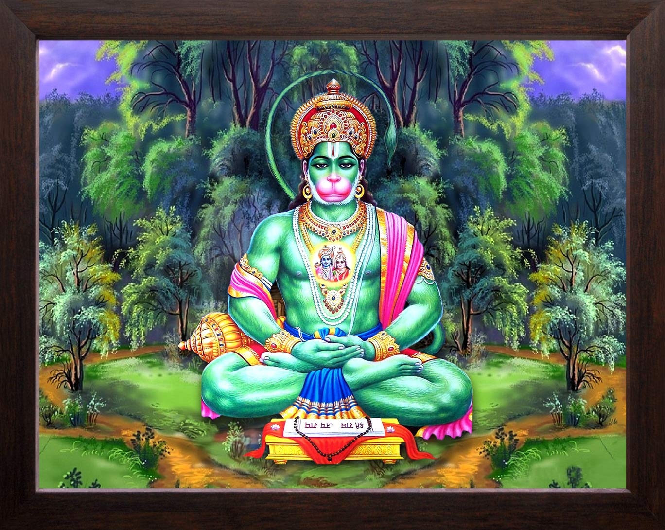 1370x1090 Art n Store: Lord Hanuman in a Meditation in Forest HD Printed, Desktop