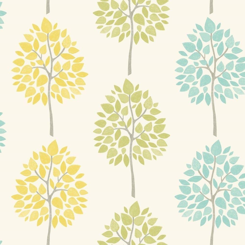 1000x1000 Fine Decor Riva Tree Wallpaper Green, Teal, Yellow (FD41592), Phone