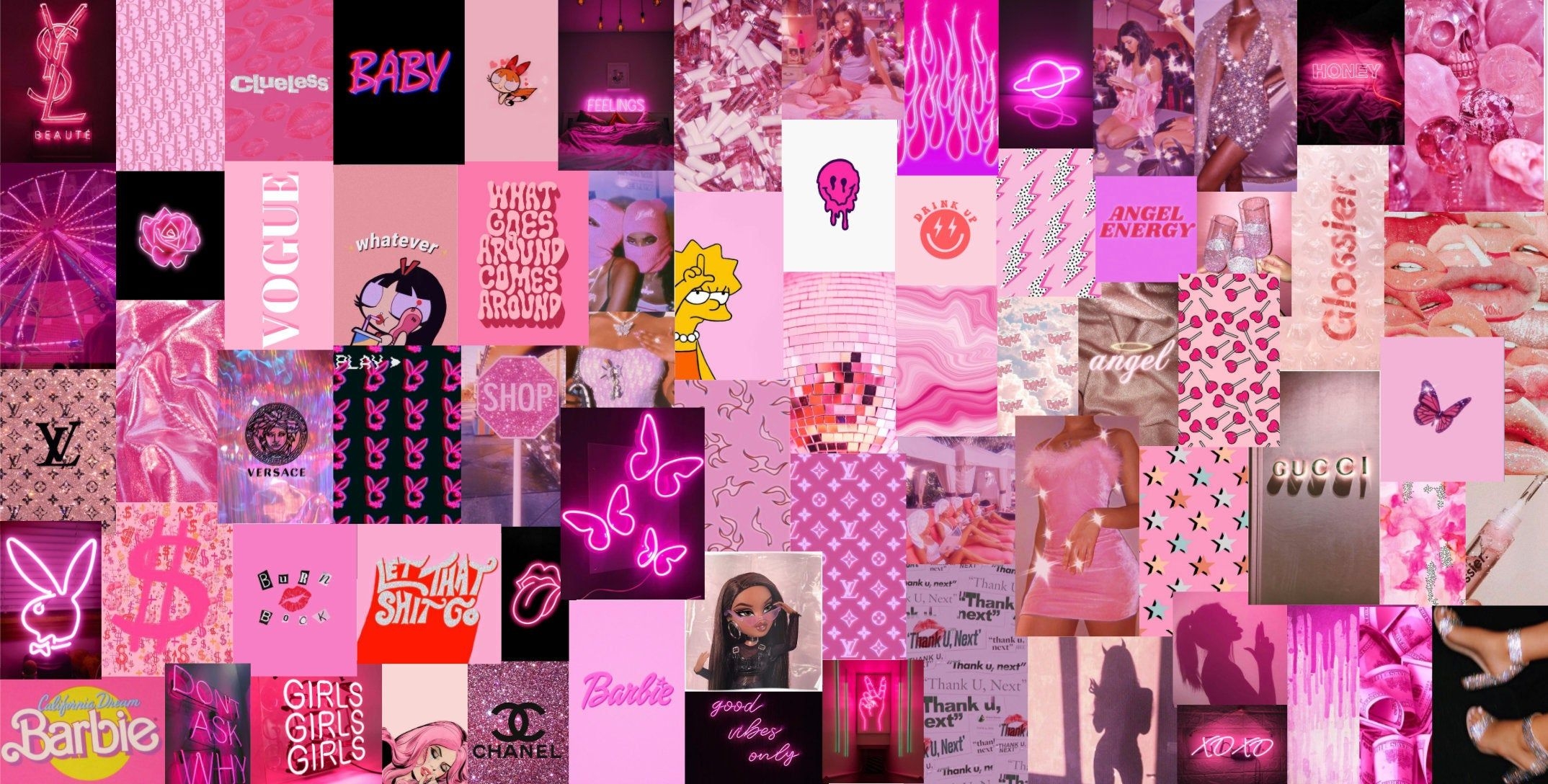 2150x1090 Neon Pink Boujee Aesthetic Wall Collage Kit Digital Download. Etsy. Pink wallpaper laptop, Wall collage, Pink wallpaper girly, Desktop