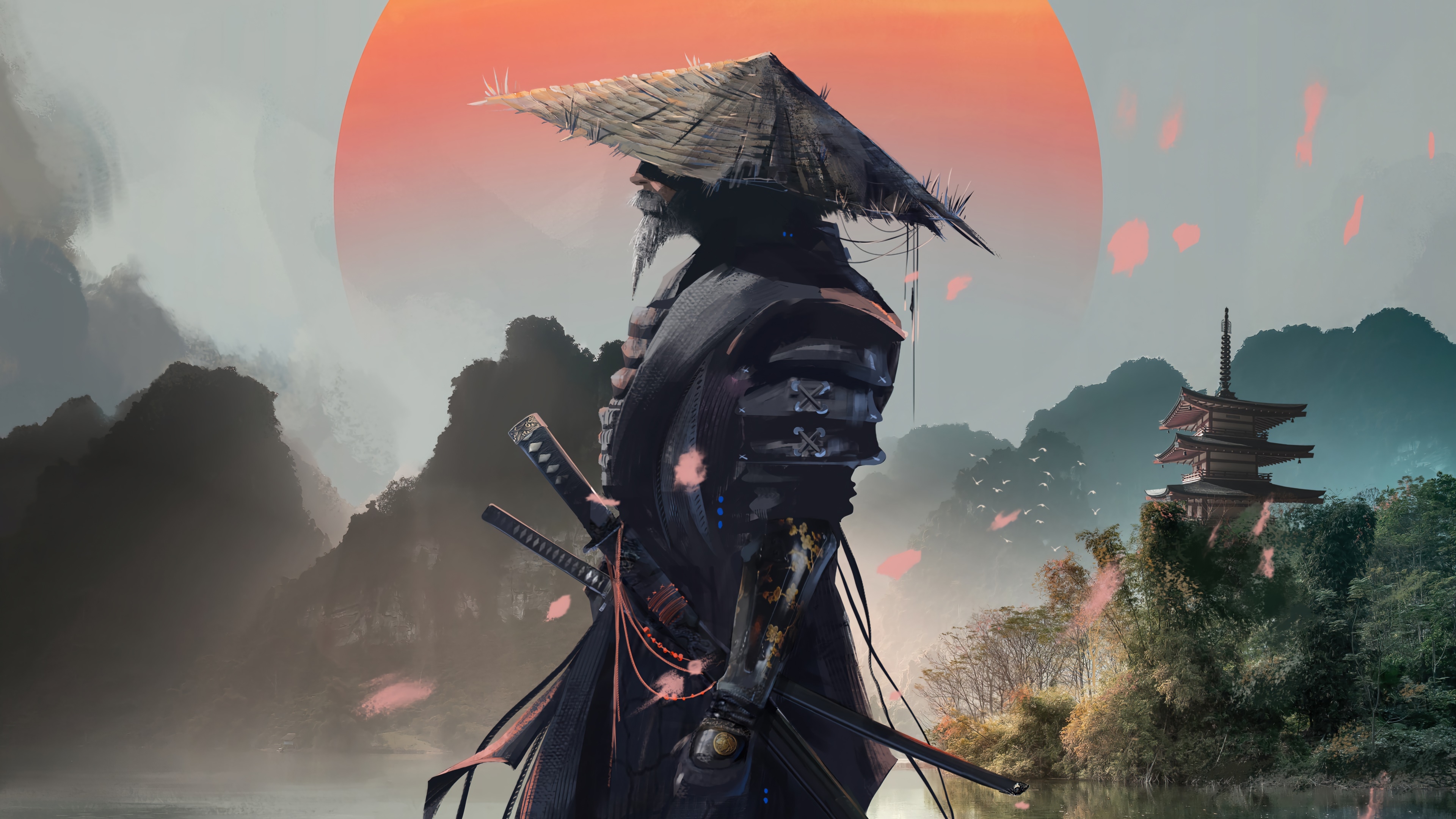 3840x2160 samurai, warrior, sunset, fantasy art, 4k, pc Gallery HD Wallpaper, Desktop