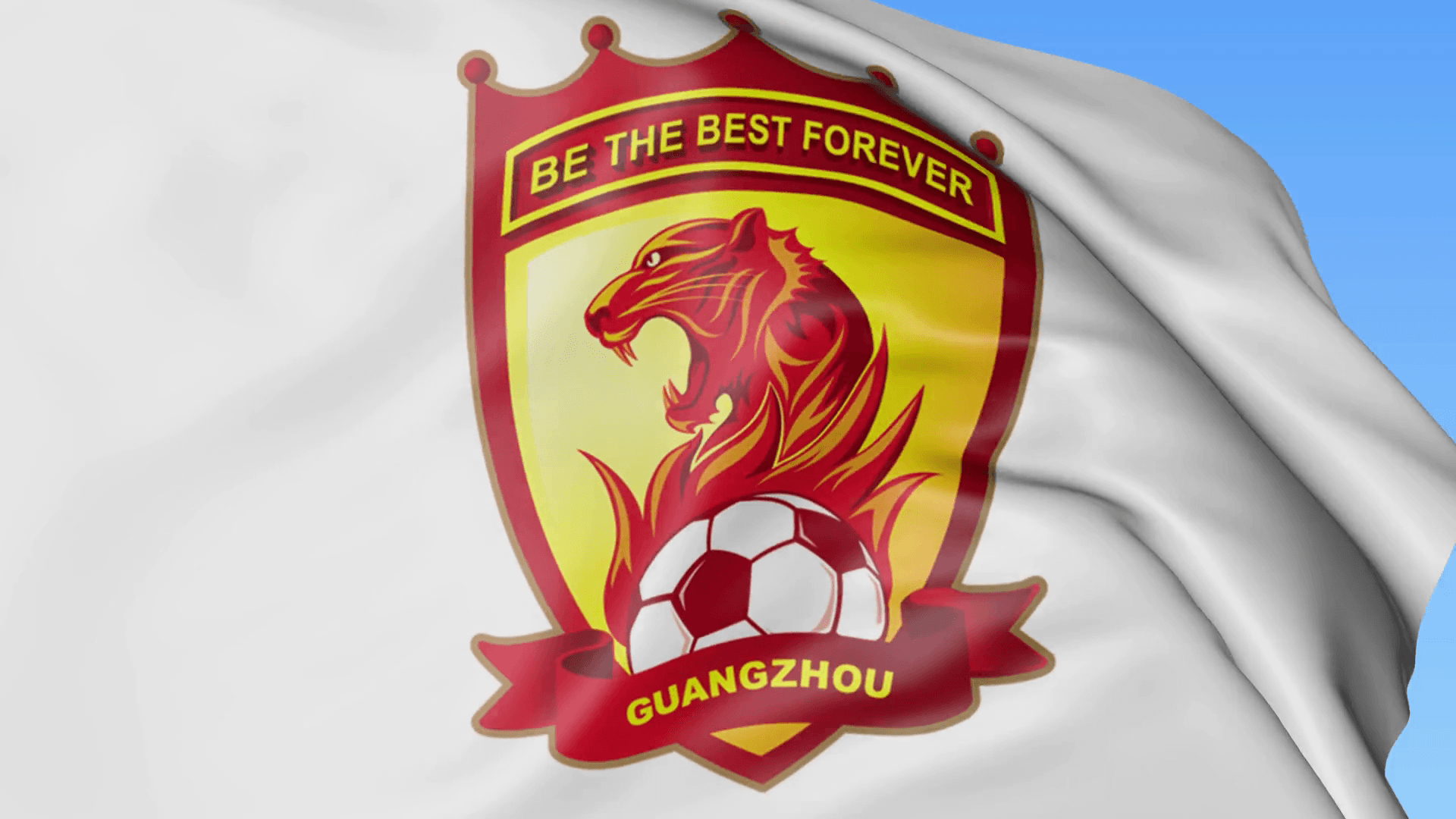 1920x1080 Close Up Of Waving Flag With Guangzhou Evergrande Taobao FC Football, Desktop