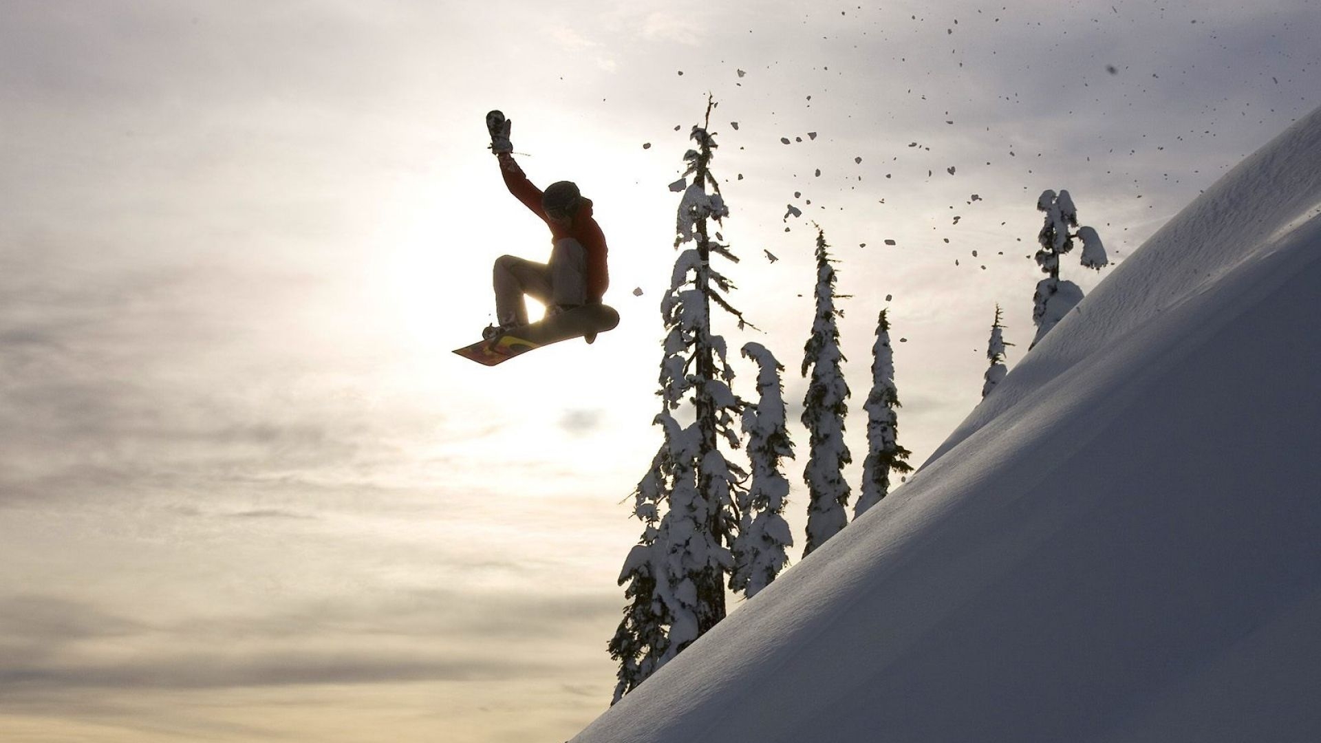 1920x1080 Download Wallpaper  snowboard, jump, descent, evening Full HD 1080p HD Background, Desktop