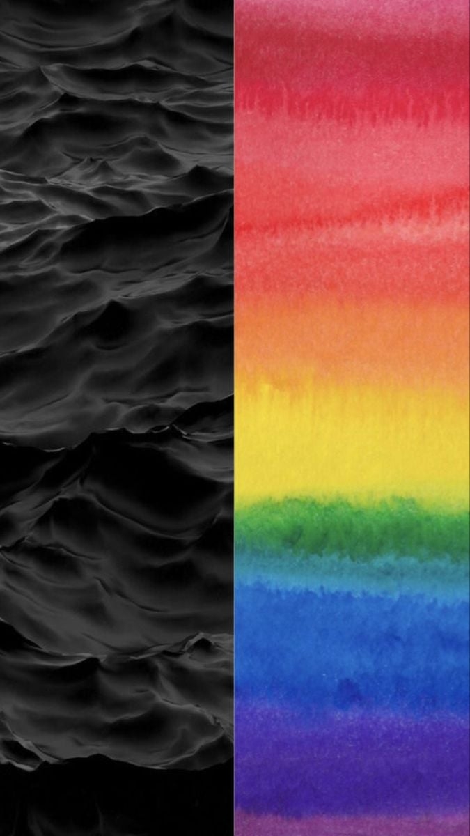 680x1200 Half Half Black Water And Rainbow Paint, Phone