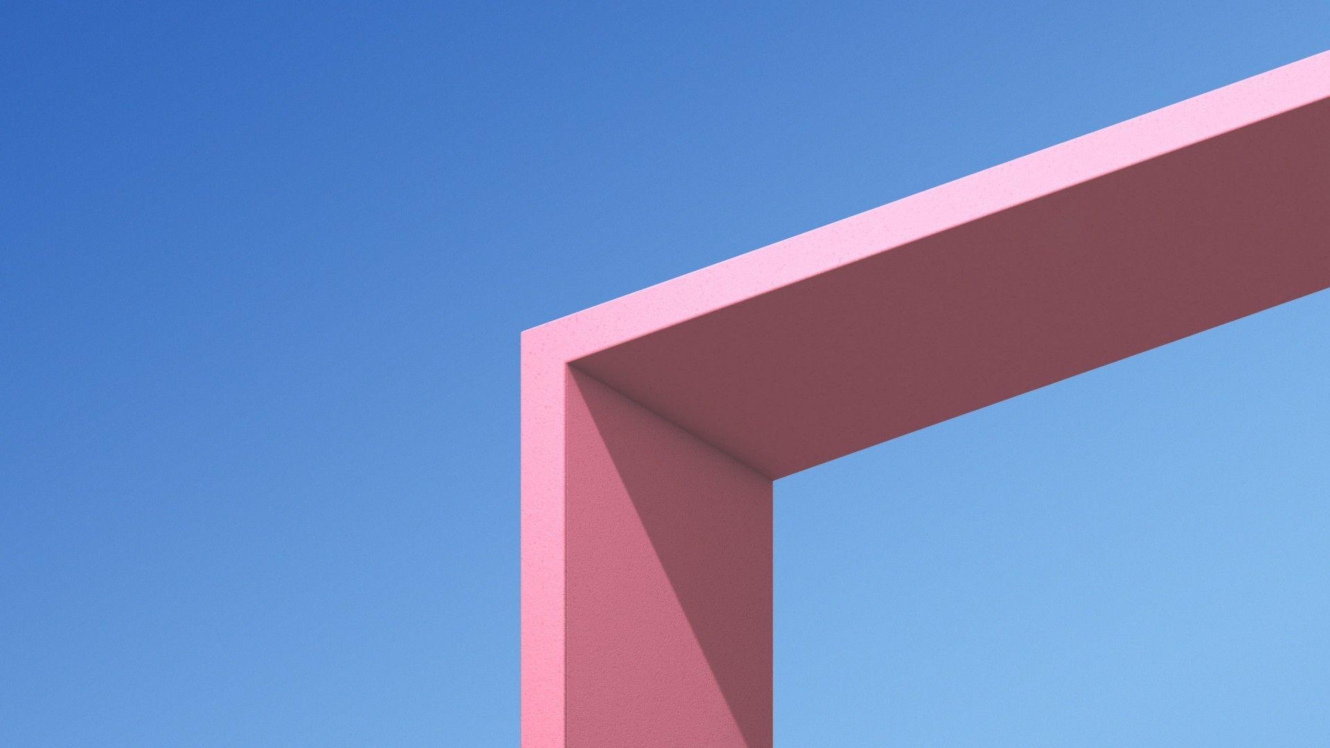 1920x1080 Wallpaper Architecture, Minimal, Blue sky, Pink, HTC U11 Plus, Stock, Desktop