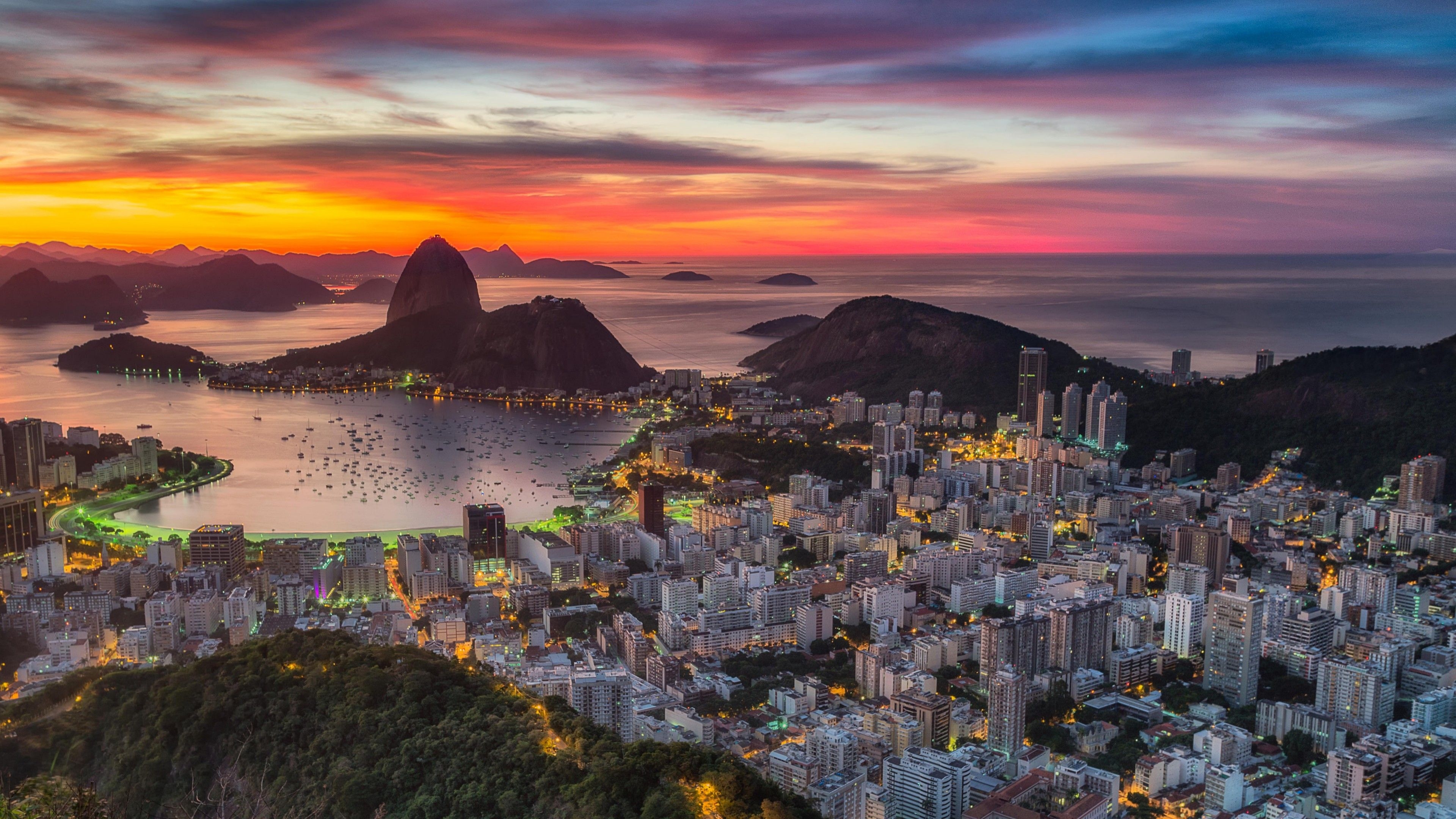 3840x2160 Rio De Janeiro Guanabara Bay Brazil South America Sunset Twilight Panoramic View 4k Ultra HD Desktop Wallpaper For Computers Laptop Tablet And Mobile Phones, Wallpaper13.com, Desktop