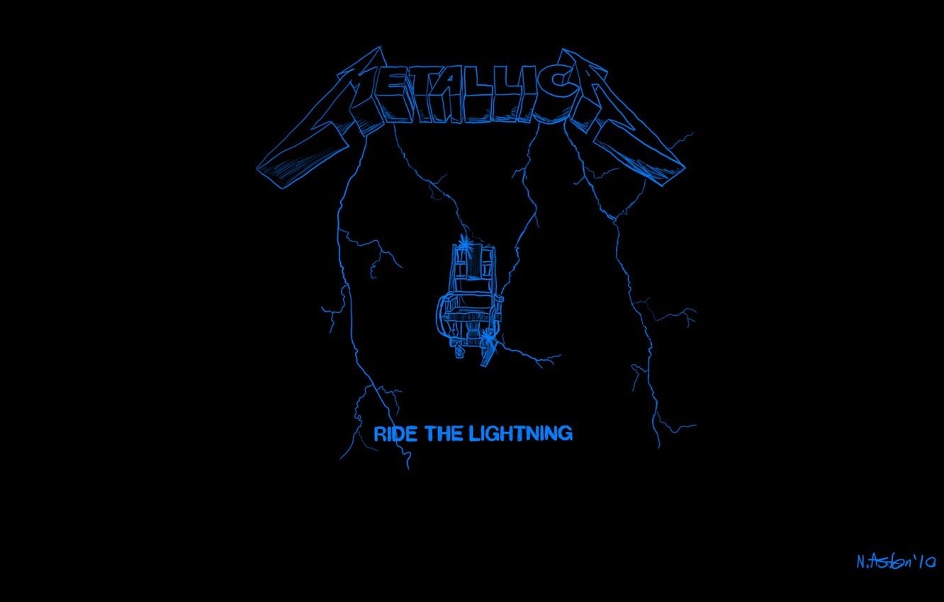 1340x850 Wallpaper the inscription, lightning, logo, art, album, metal, logo, black background, metallica, cover, album, thrash image for desktop, section музыка, Desktop