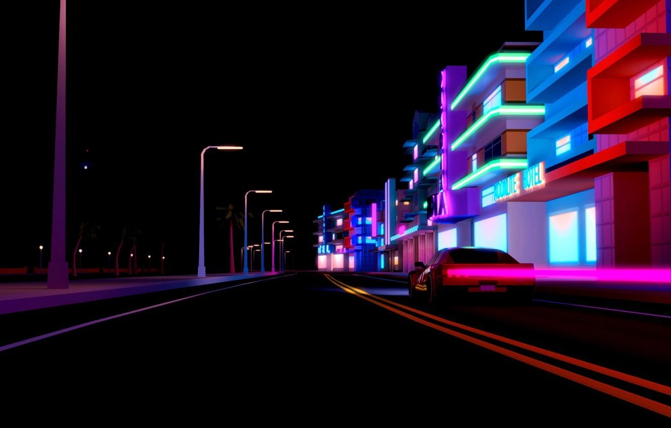 1340x850 Wallpaper Auto, Road, Night, Music, The city, Neon, Machine, Desktop