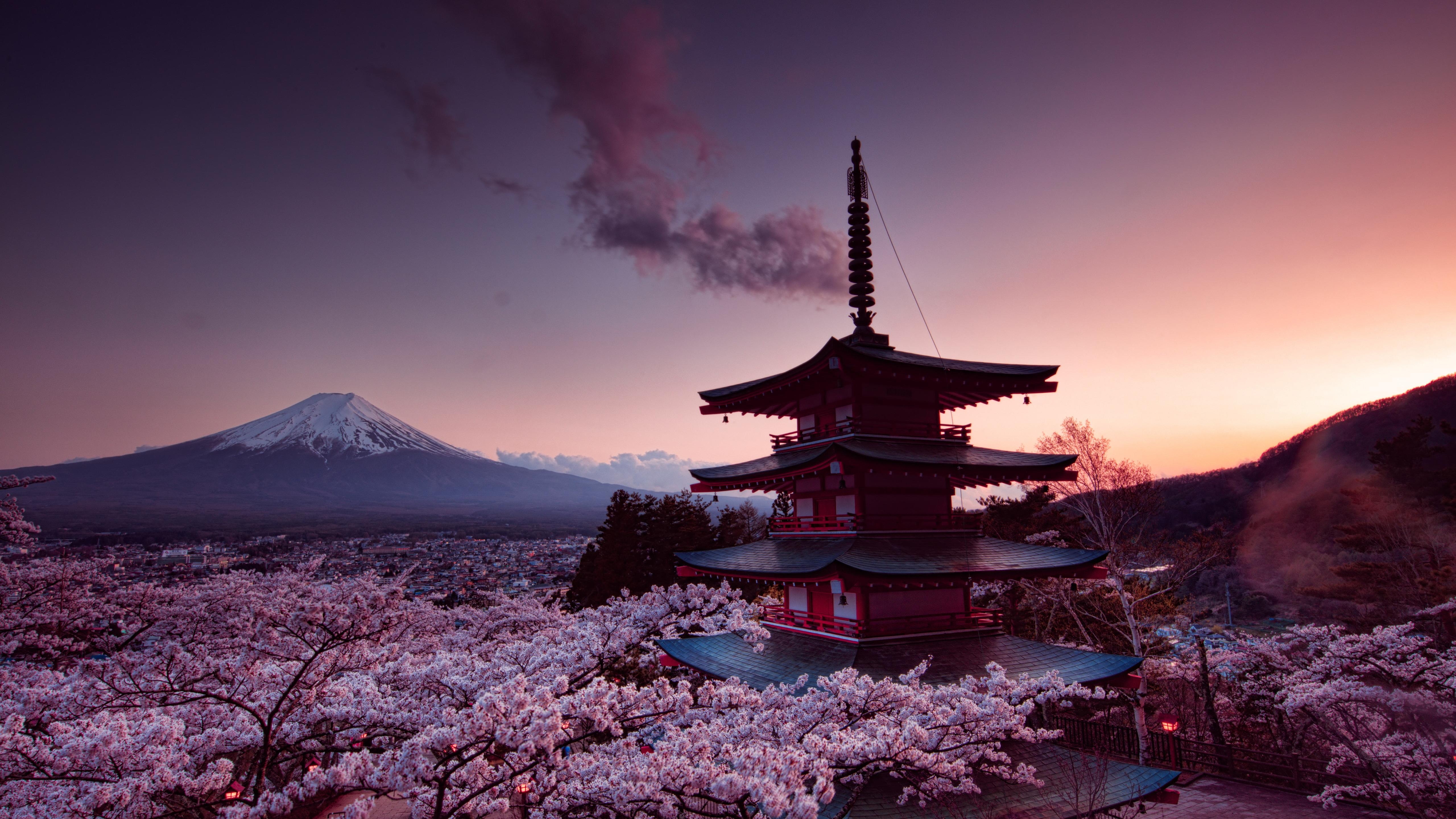 5120x2880 Churei Tower Mount Fuji In Japan 8k 5k HD 4k Wallpaper, Desktop