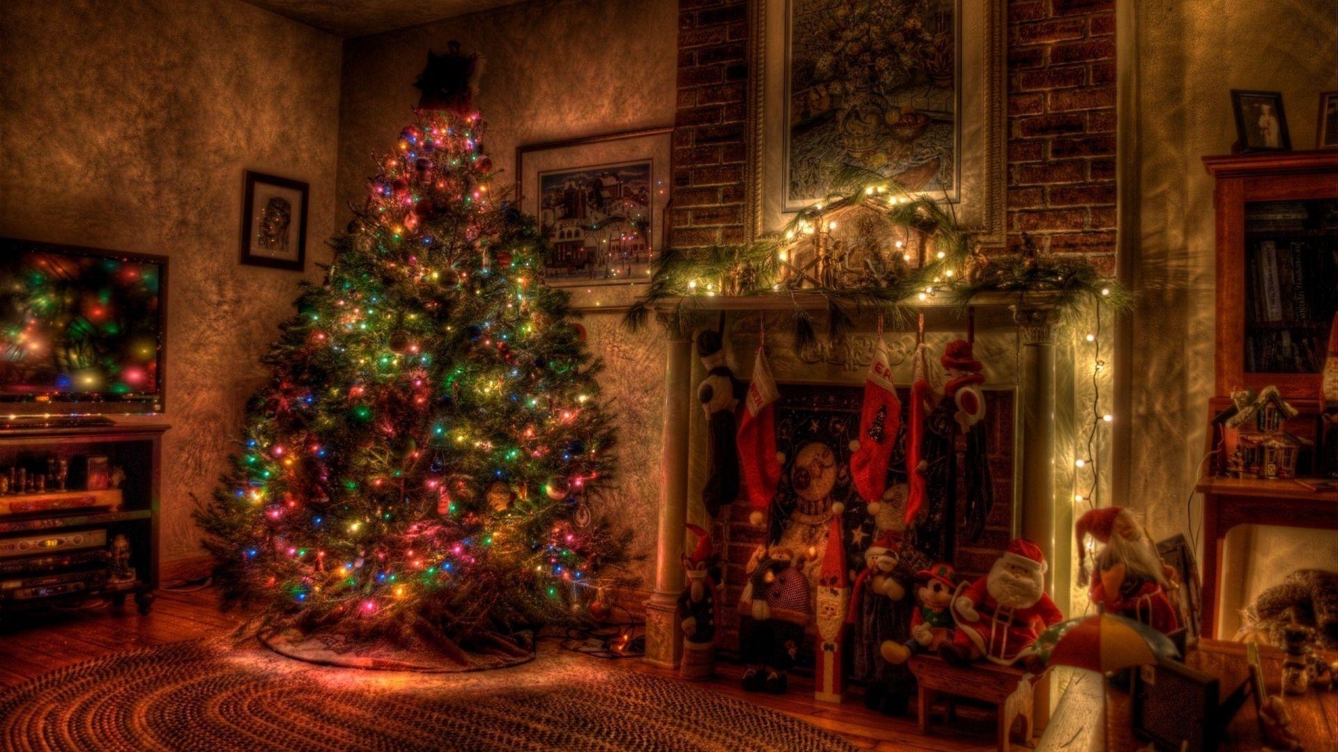 1920x1080 Wallpaper tree, christmas, holiday, garland, fireplace, toys, stockings. Christmas wallpaper background, Christmas fireplace decor, Holiday wallpaper, Desktop