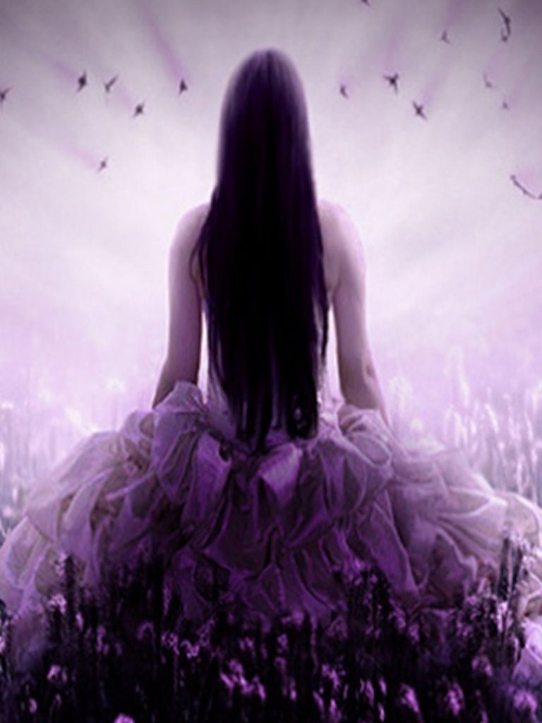 770x1030 Woman Purple Hair Dress Field iPad wallpaper, Phone