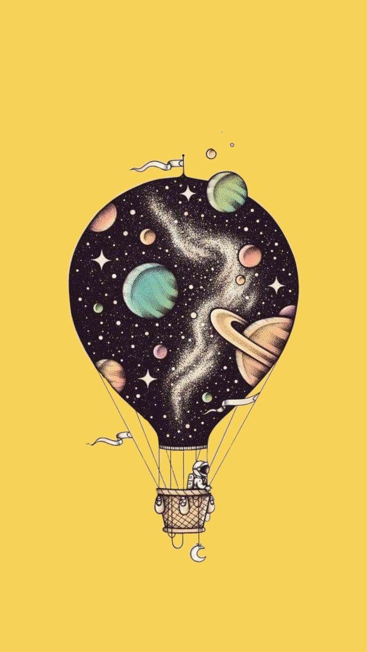 740x1310 Yellow Lockscreen / Wallpaper / Background Aesthetic Space Balloon, Phone