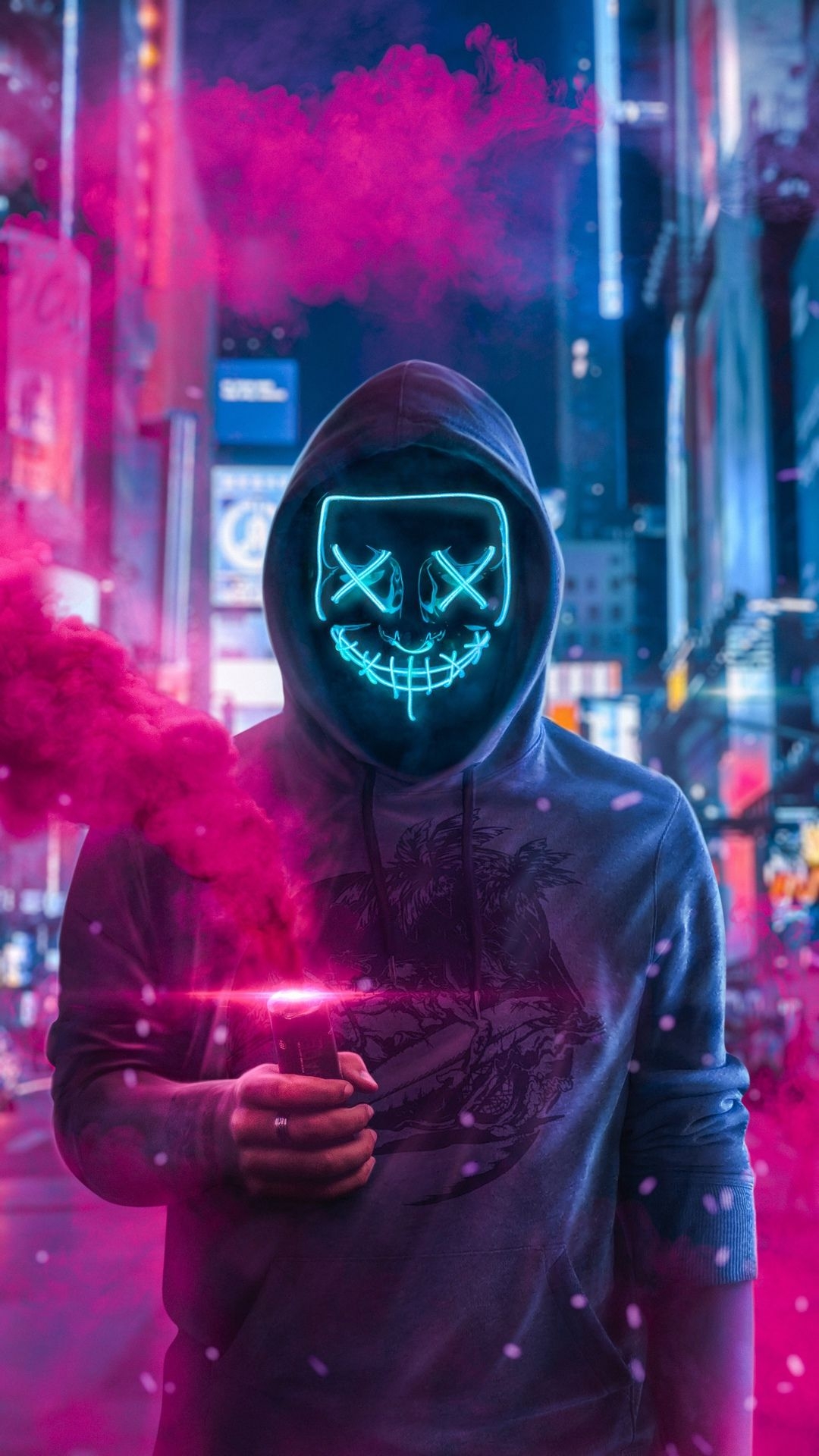 1080x1920 Neon Haker Mask Blue, Phone