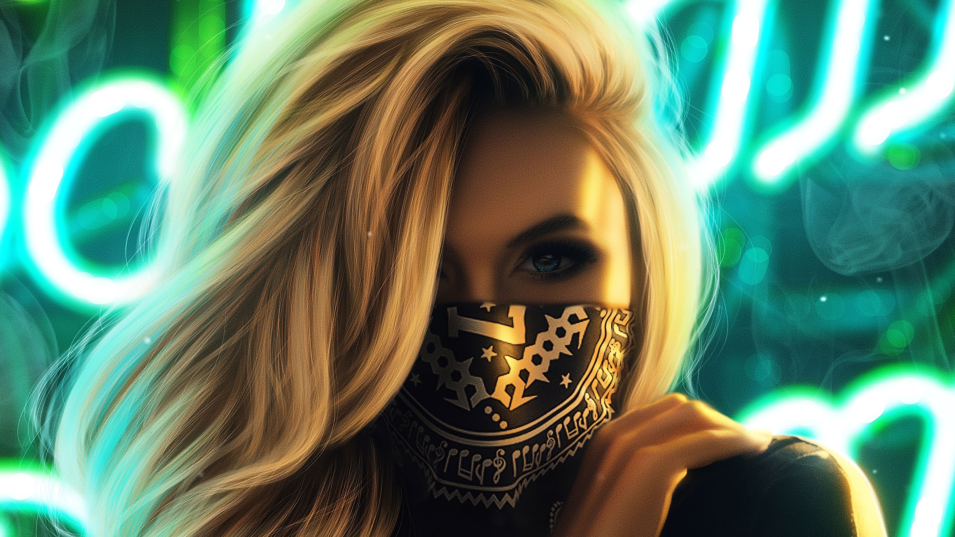 3840x2160 Blonde Girl Face Mask 4k, HD Artist, 4k Wallpaper, Image, Background, Photo and Picture, Desktop