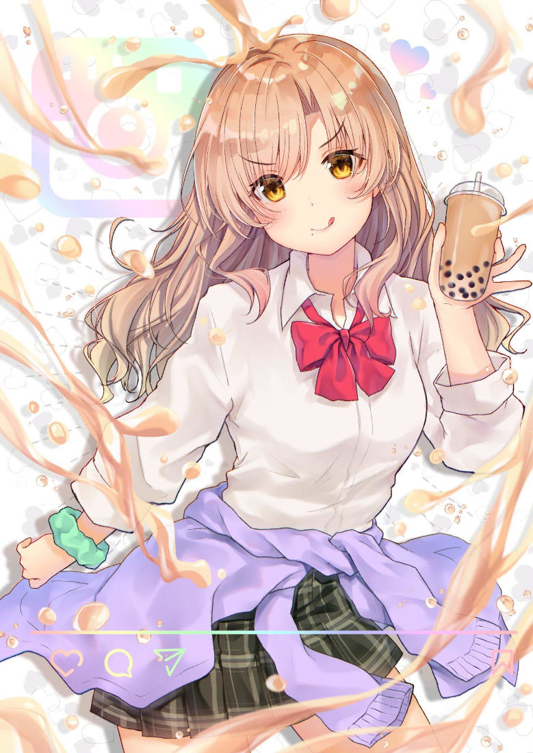 780x1100 Anime girls drinking bubble tea, Phone