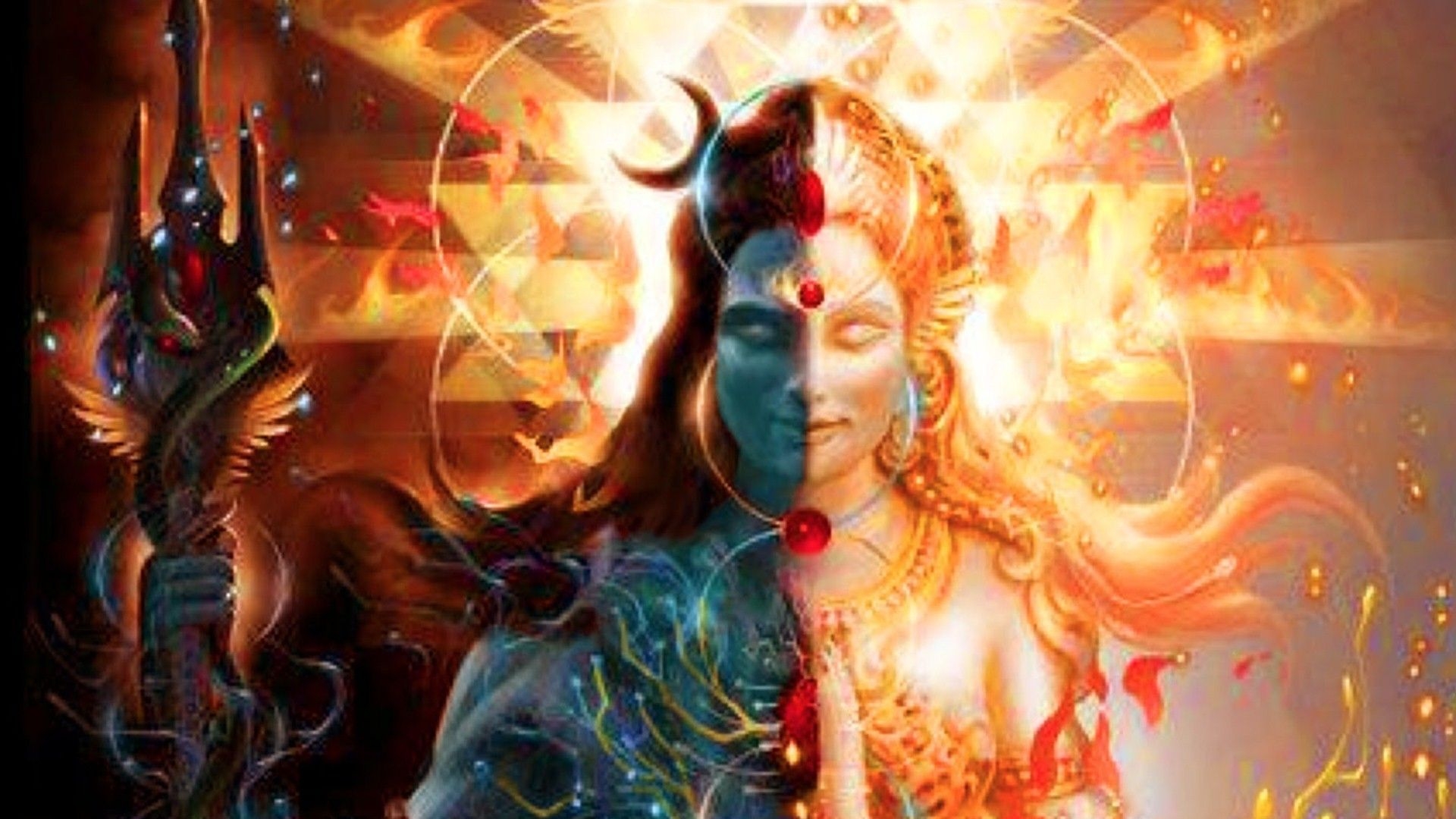 1920x1080 Wallpaper of God Ardhanarishvara Shiva and Parvati, Desktop