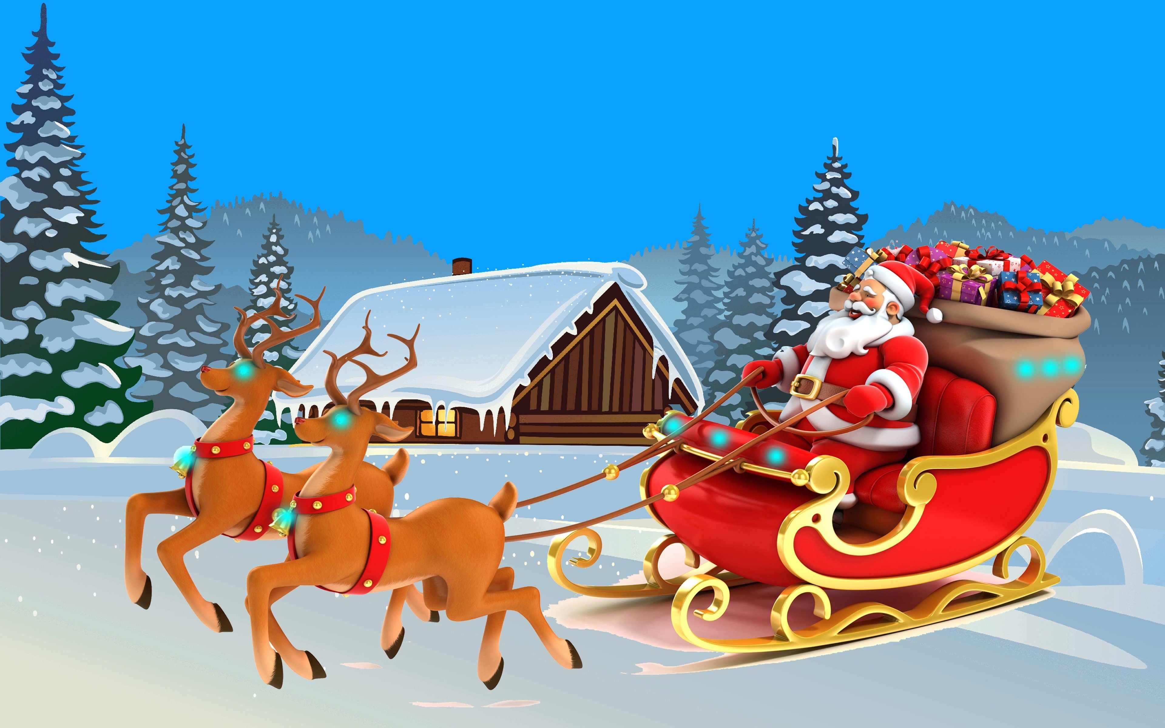 3840x2400 Happy New Year Christmas Card Santa Claus And Lapland 4k, Desktop