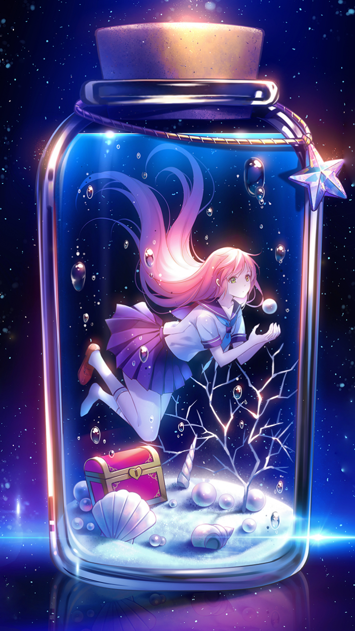 720x1280 Download  Anime Girl, In A Jar, Stars, School Uniform, Phone