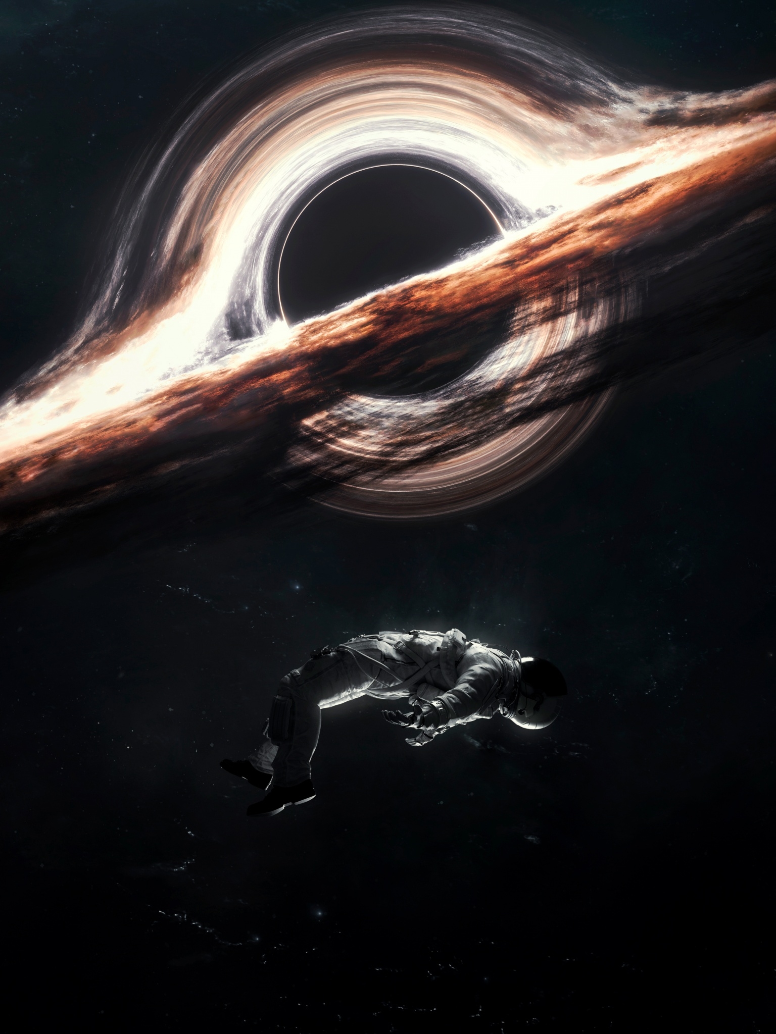 1540x2050 Gargantua black hole Wallpaper 4K, Astronaut, Interstellar, Cosmos, Phone