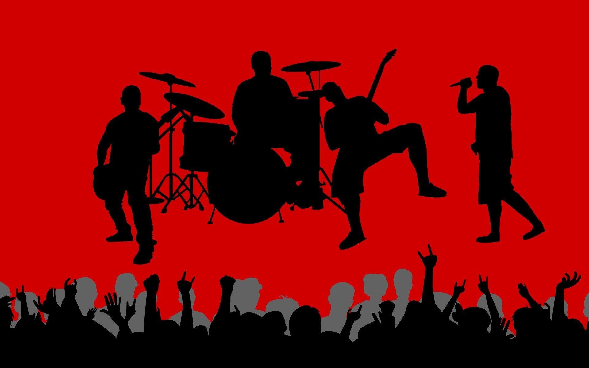 1920x1200 Music vectors shadows crowd band red background wallpaper, Desktop