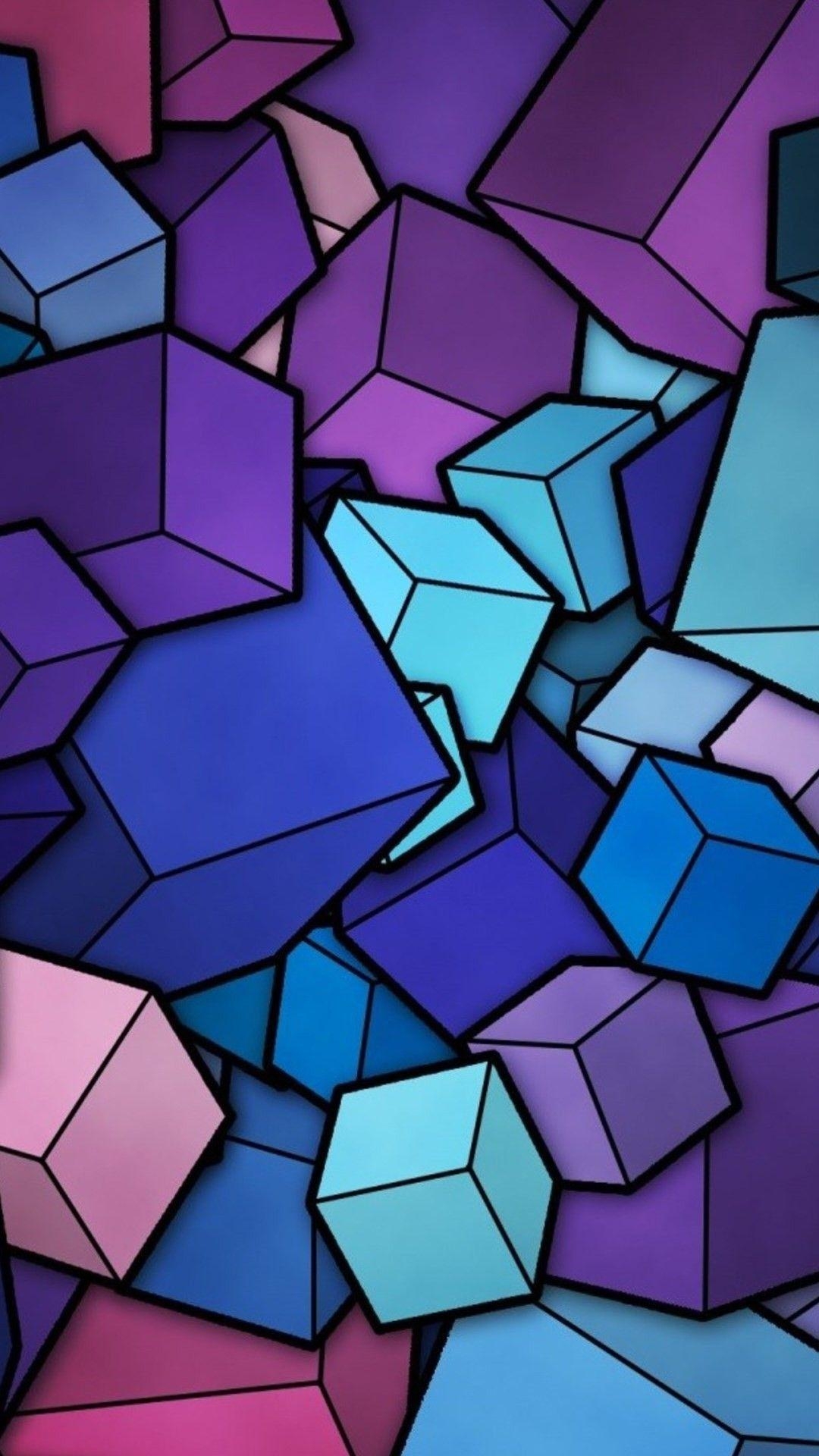 1080x1920 Abstract iPhone 6 Plus Wallpaper Blue Cyan Purple Cubes, Phone