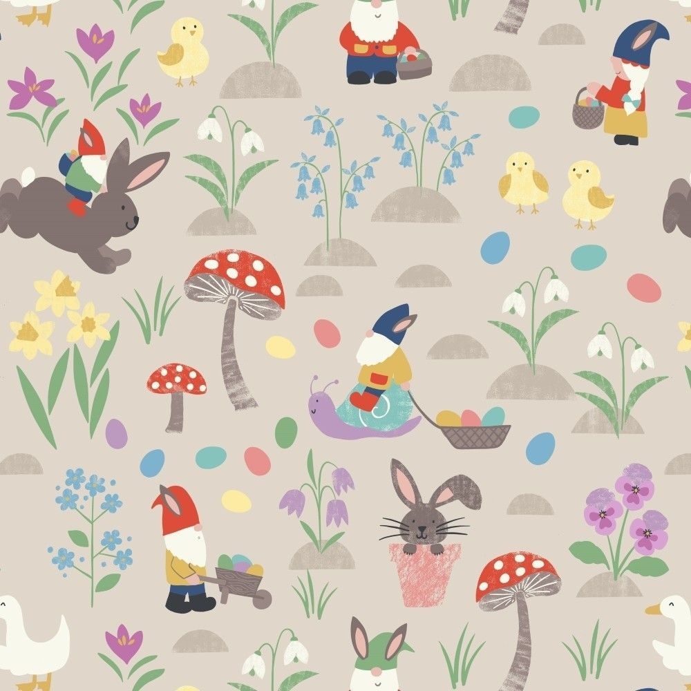 1000x1000 Lewis & Irene Spring egg hunt on dark cream. Spring illustration, Gnome wallpaper, Egg hunt, Phone