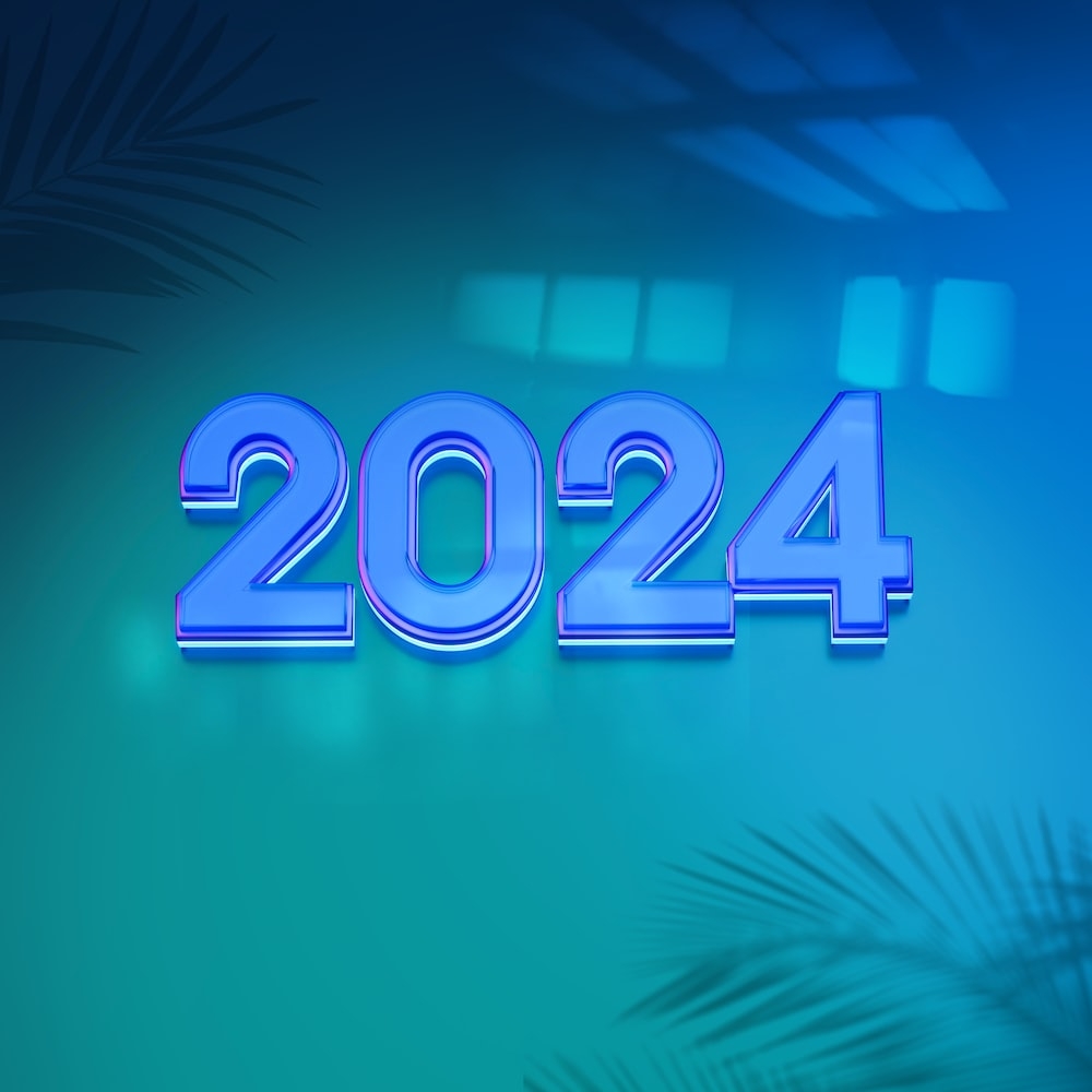 1000x1000 A blue and green new year wallpaper with a palm tree photo, Phone