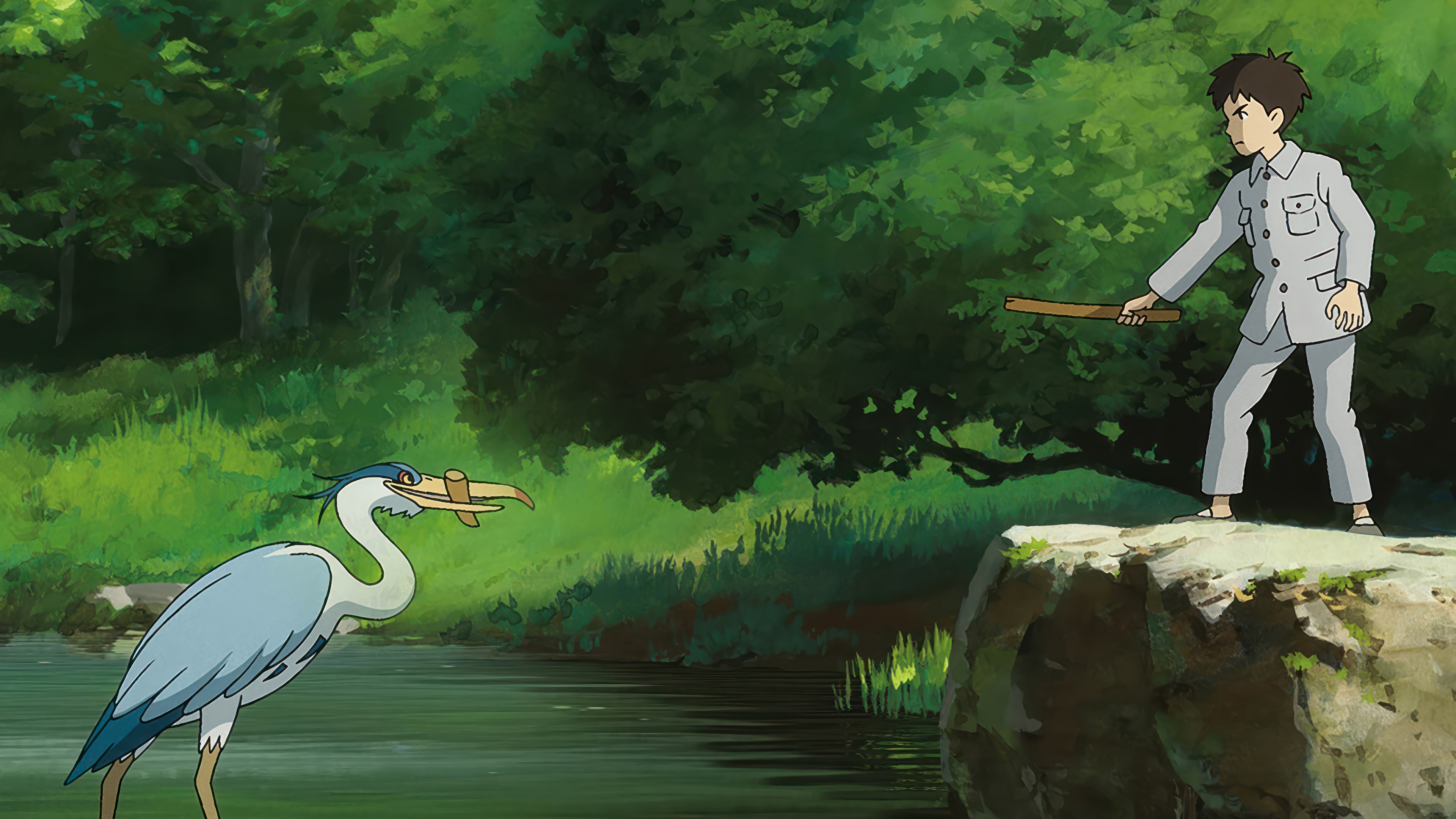 3840x2160 Boy and Heron Encounter Nature, Desktop