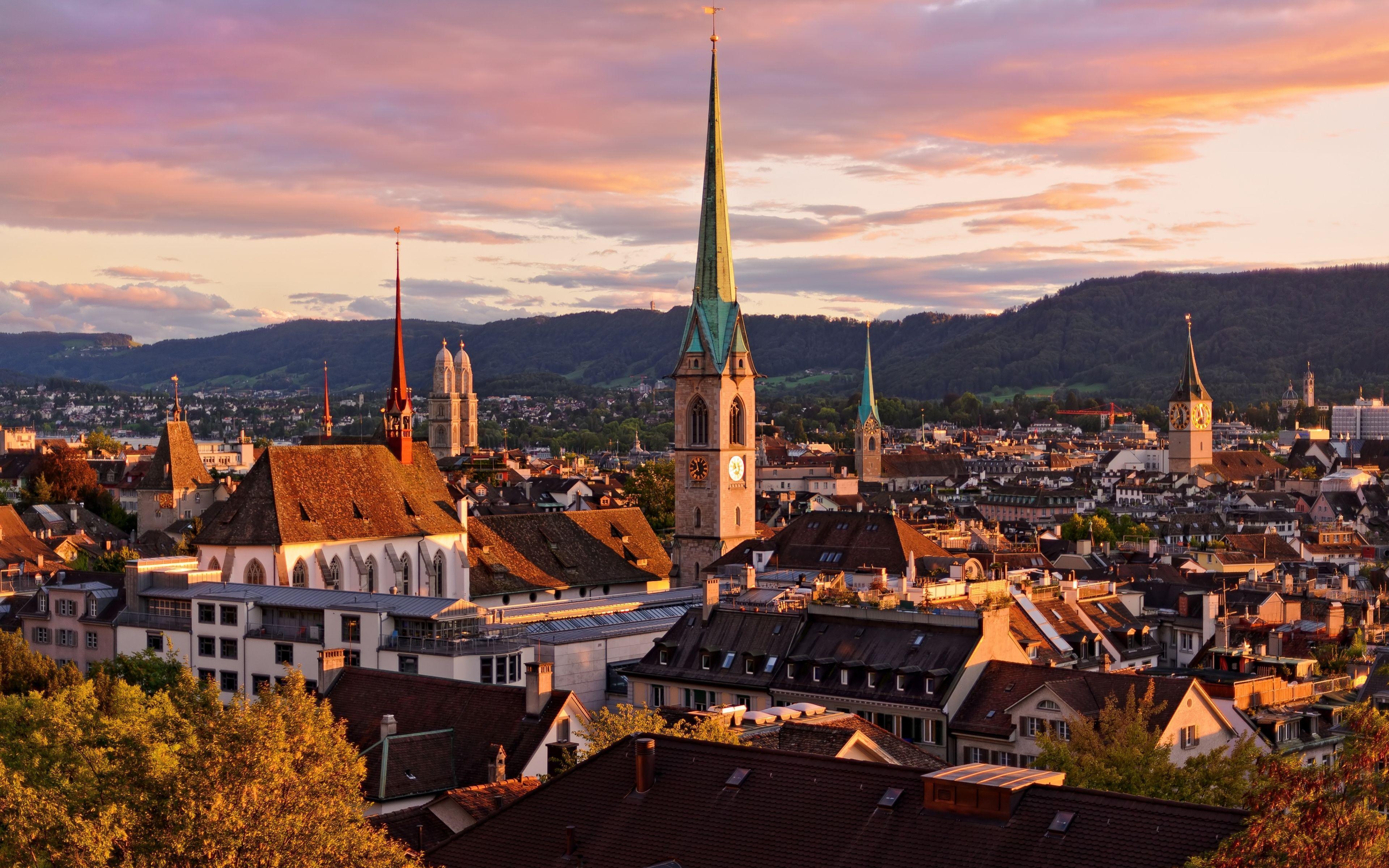 3840x2400 Download Wallpaper  Zurich, Switzerland, Roofs, Buildings, Desktop