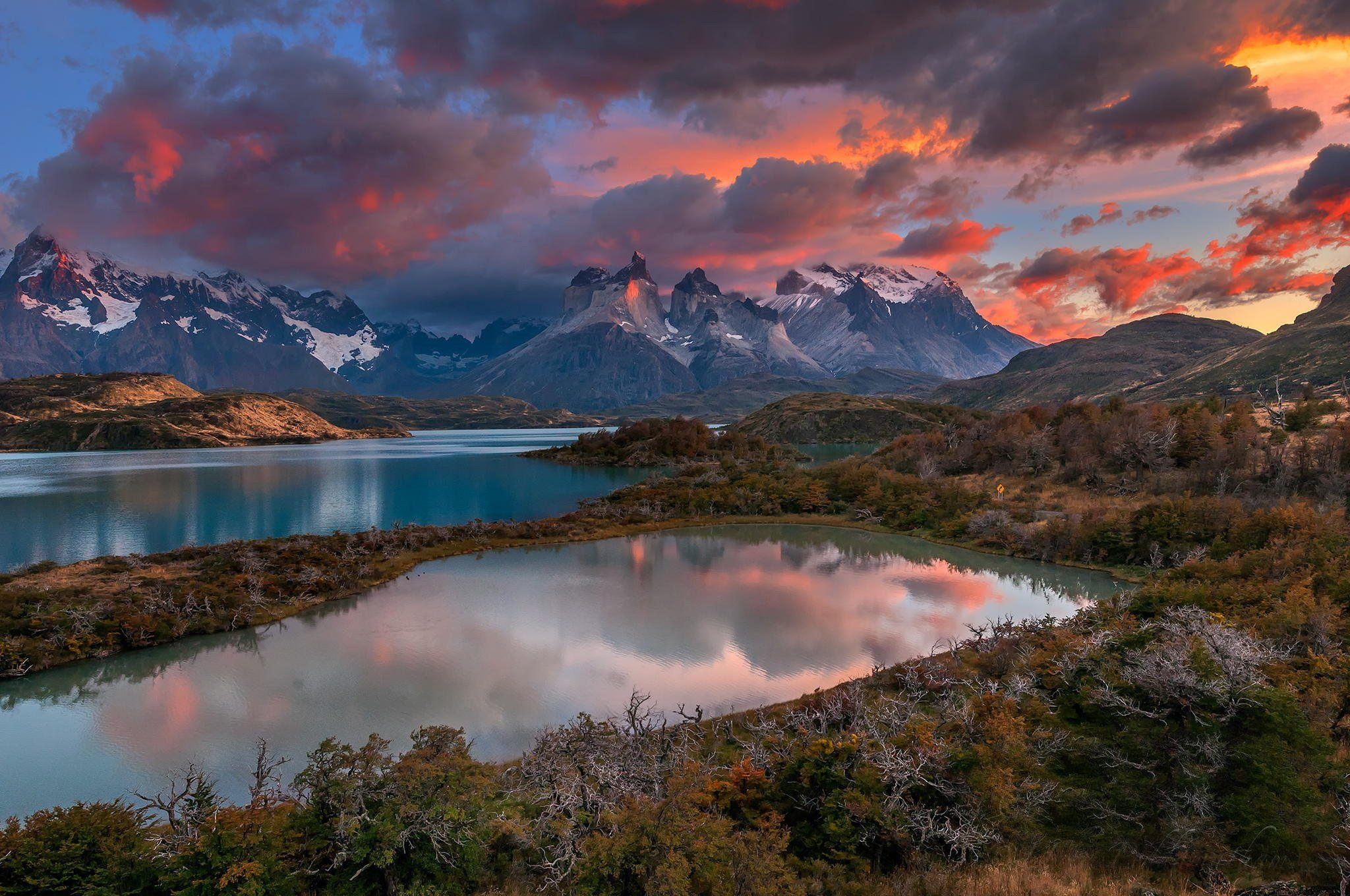 2050x1360 Patagonia Chile river clouds mountains wallpaperx1360, Desktop