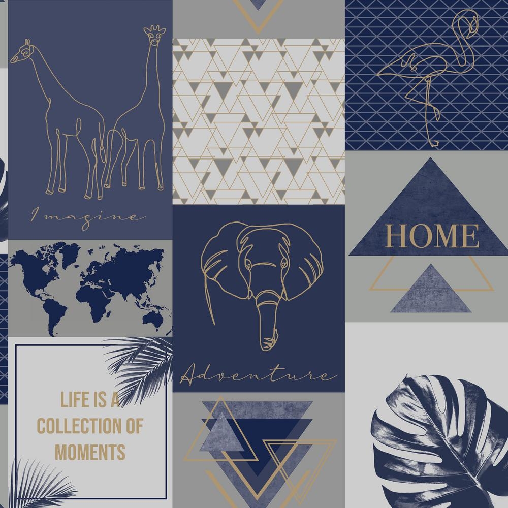 1000x1000 Walls Republic Metallic Collage Wallpaper Navy & Gold Paper Strippable Roll (Covers 57 sq. ft.)-R6490 Home Depot, Phone