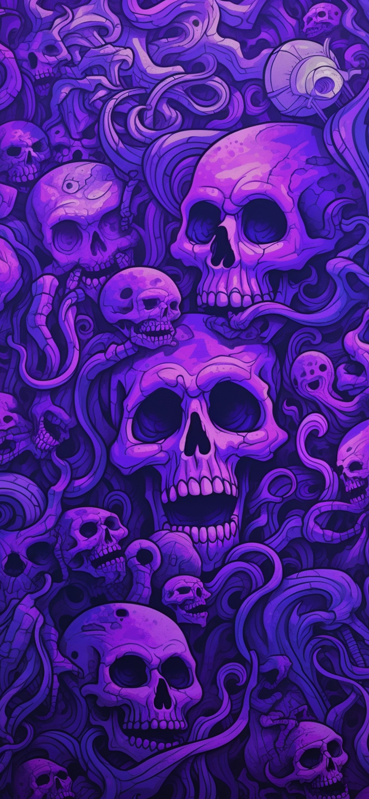 1190x2560 Trippy Skulls Purple Wallpaper, Phone