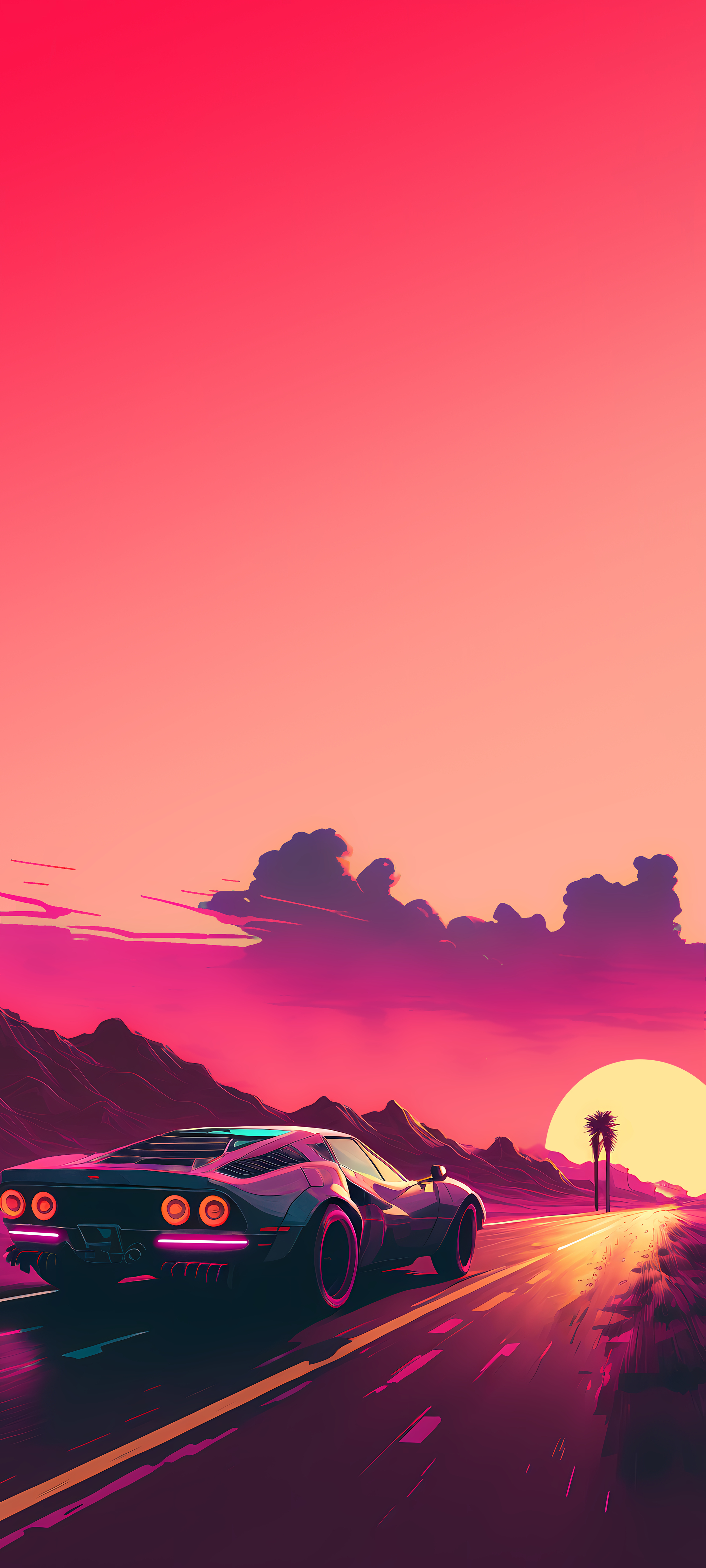 2160x4800 Phone Wallpaper 4K. Sunset Road Car, Phone