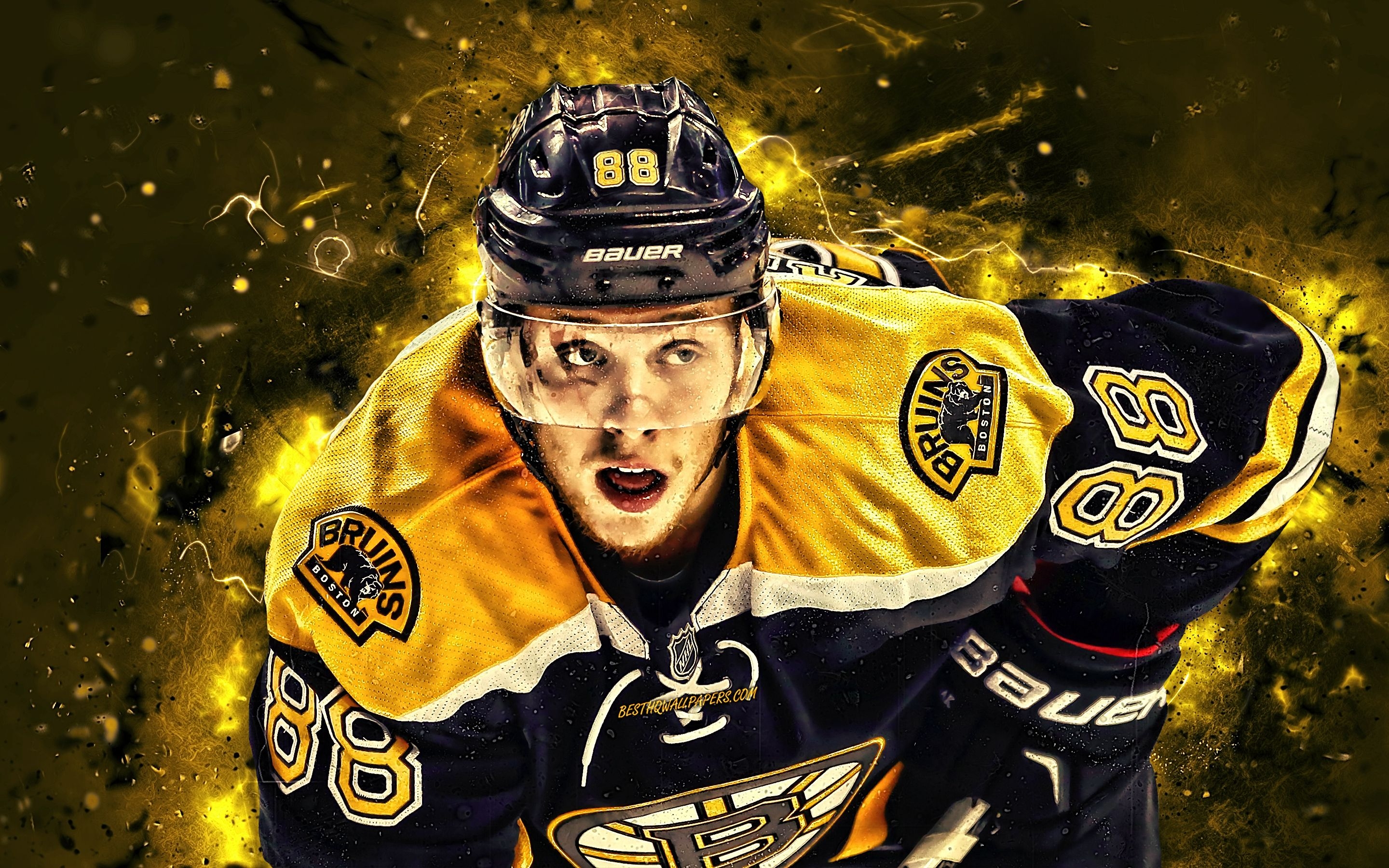 2880x1800 Download wallpaper David Pastrnak, hockey players, Pasta, Boston Bruins, NHL, hockey stars, hockey, neon lights, USA for desktop with resolution. High Quality HD picture wallpaper, Desktop