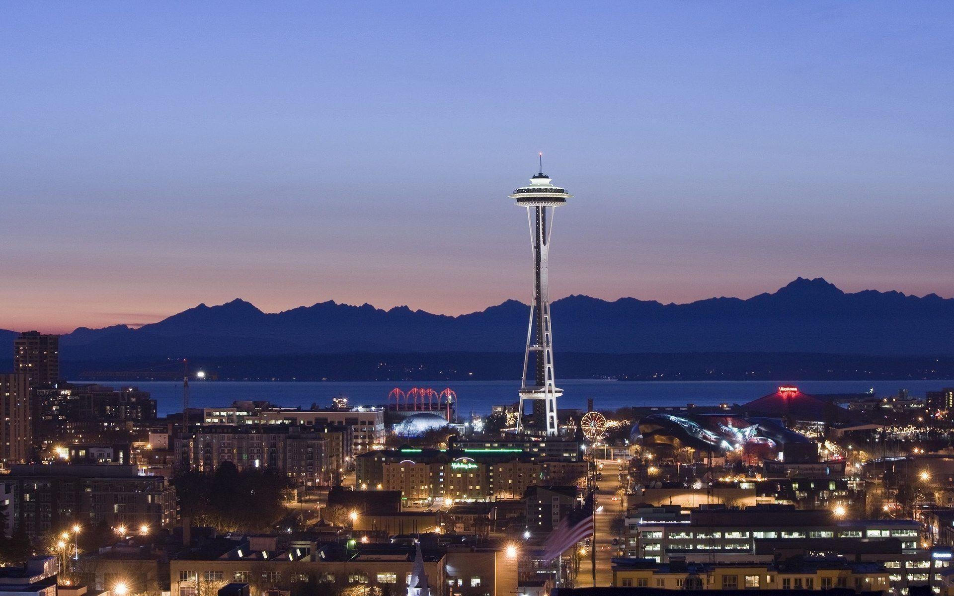 1920x1200 Seattle skyline at night wallpaper Stock Free Image, Desktop