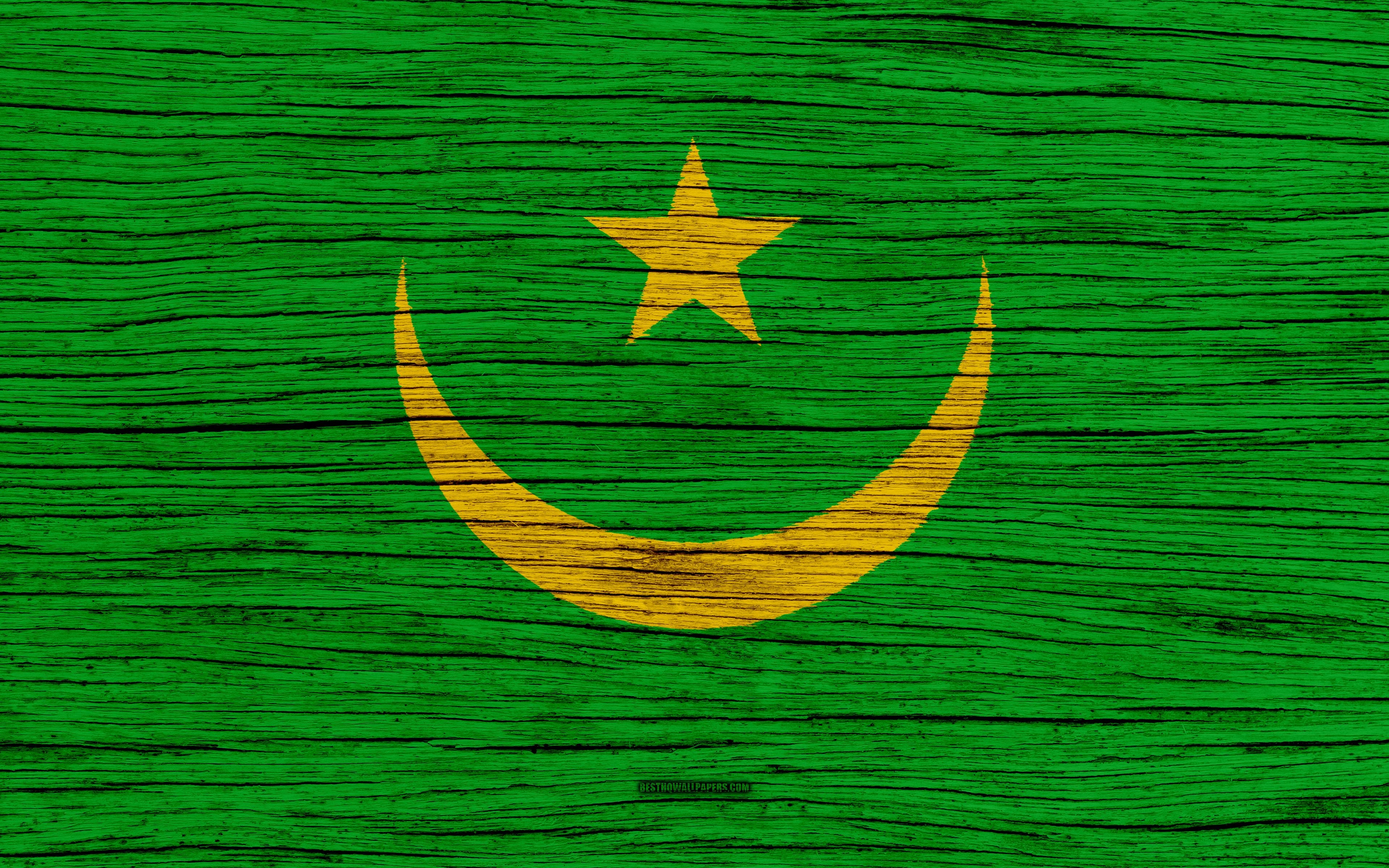 3840x2400 Download wallpaper Flag of Mauritania, 4k, Africa, wooden texture, Desktop