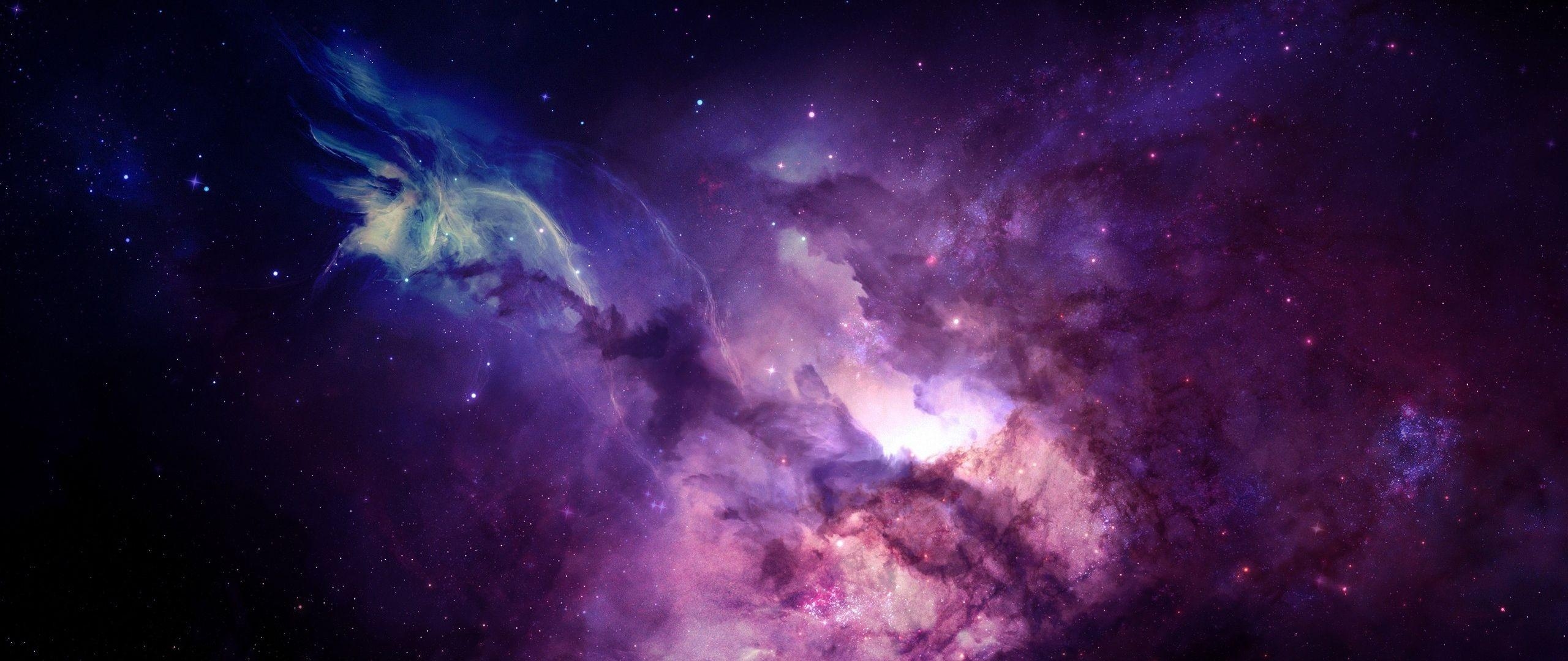 2560x1080 HD Background Purple Galaxy Space Sky Stars In Blue, Pink Color, Dual Screen