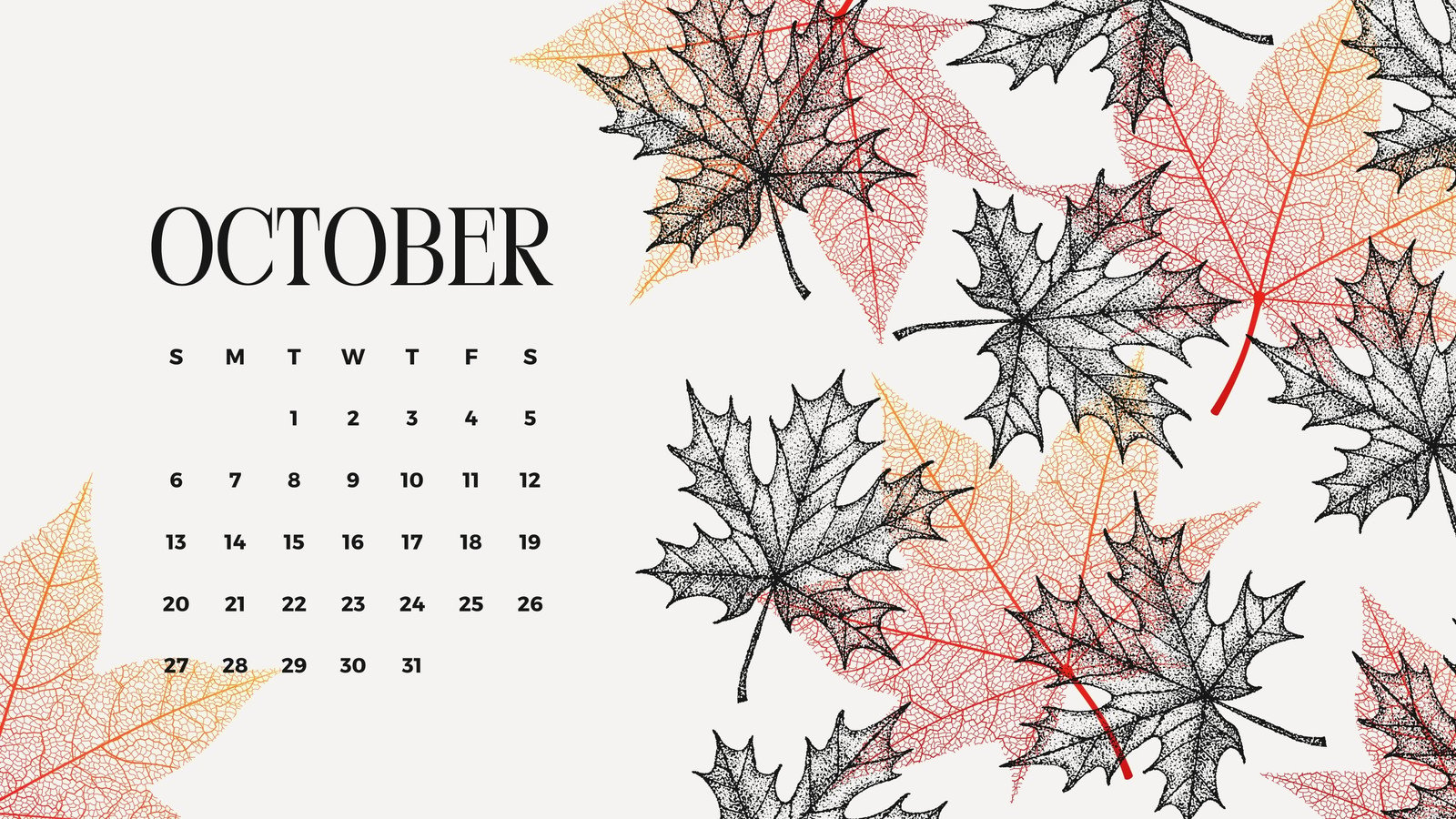 1600x900 Free October 2024 calendar to, Desktop