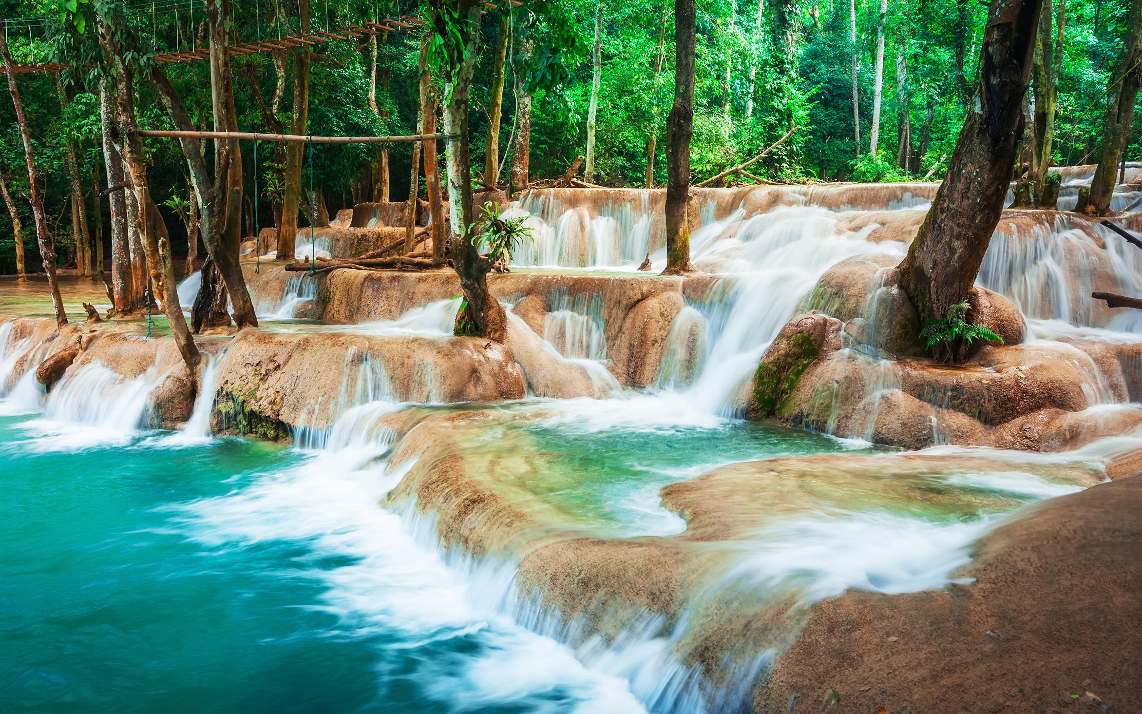 3840x2400 Photo Luang Prabang Laos Nature Waterfalls Tropics Trees, Desktop