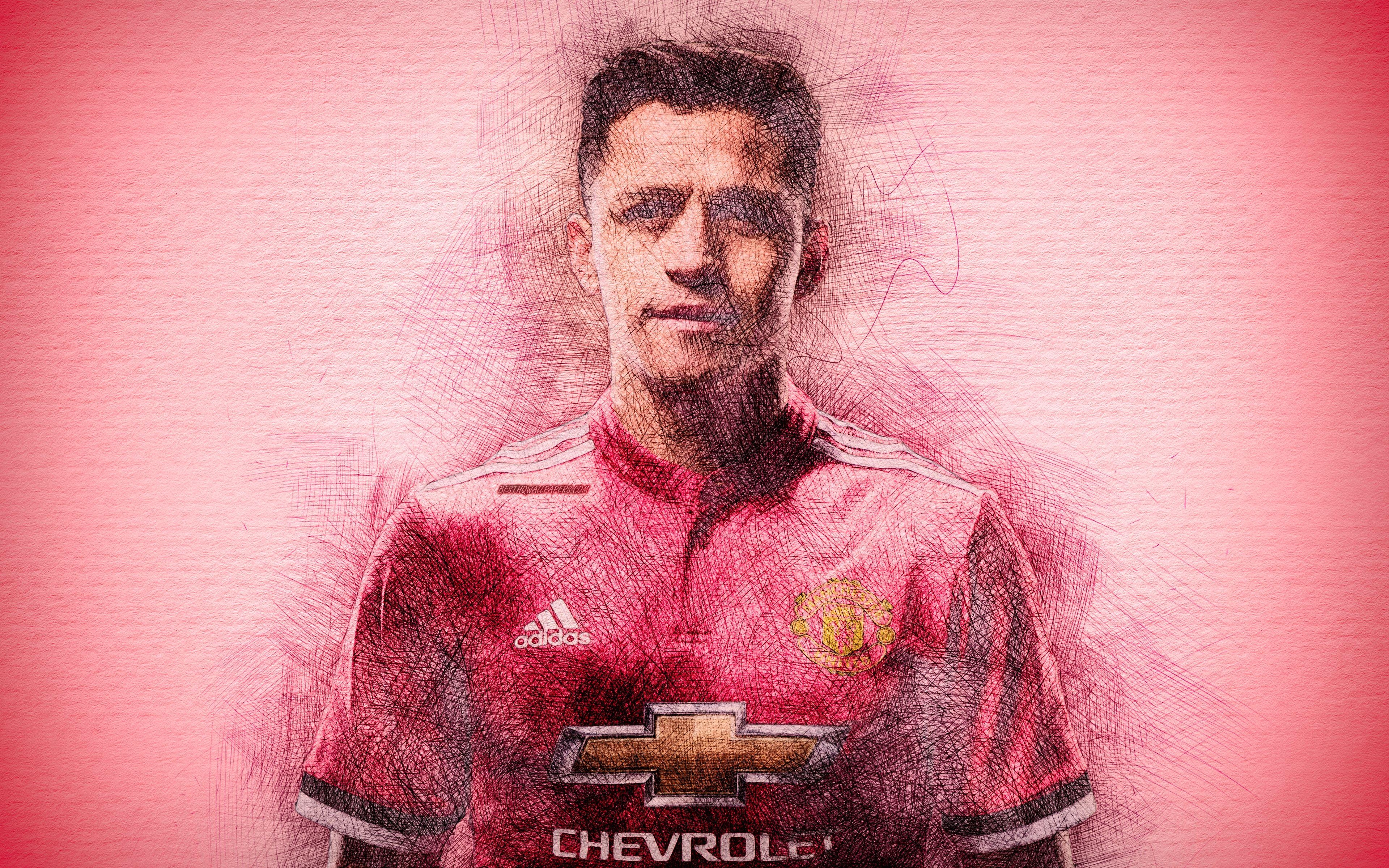 3840x2400 Download wallpaper Alexis Sanchez, 4k, artwork, football stars, Desktop