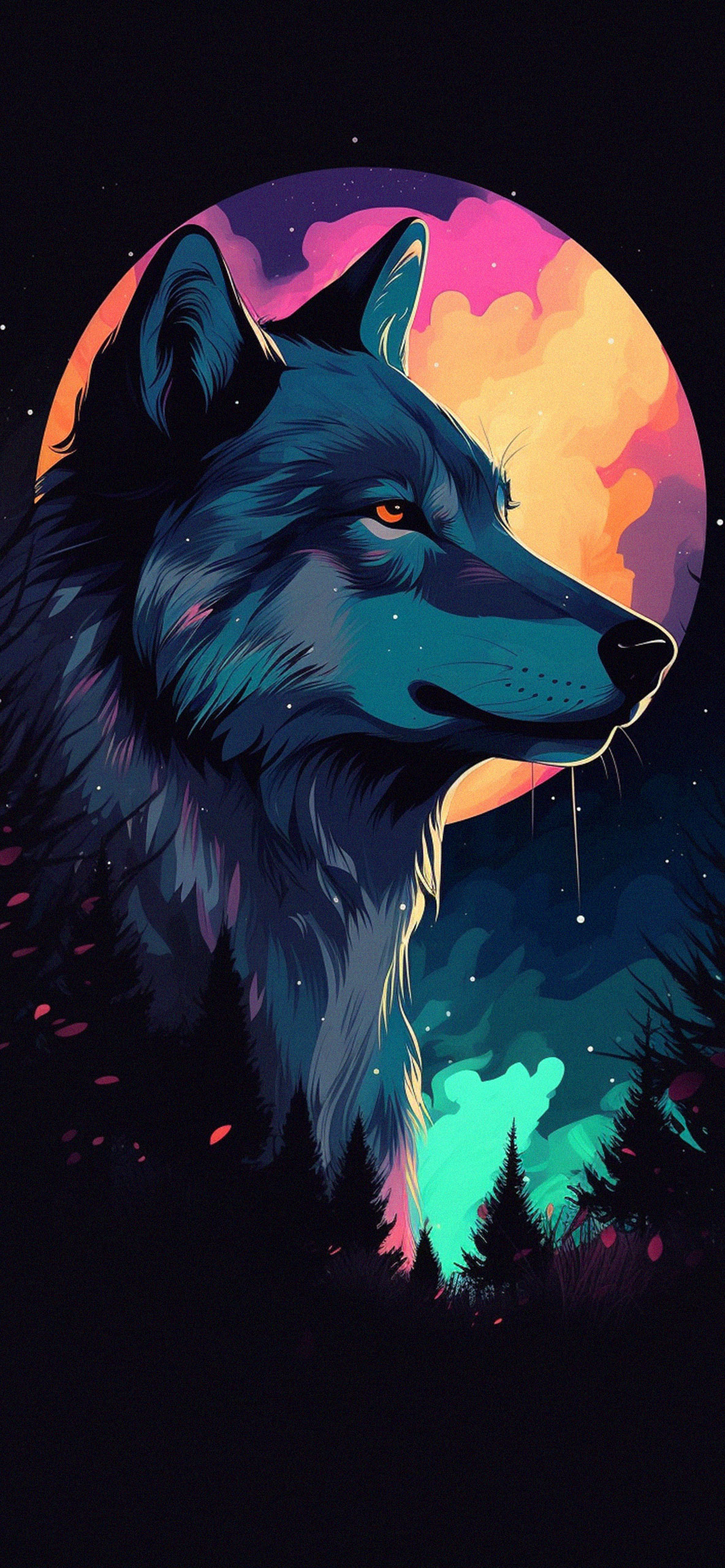 1190x2560 Wolf & Moon Art Wallpaper Wolf, Phone