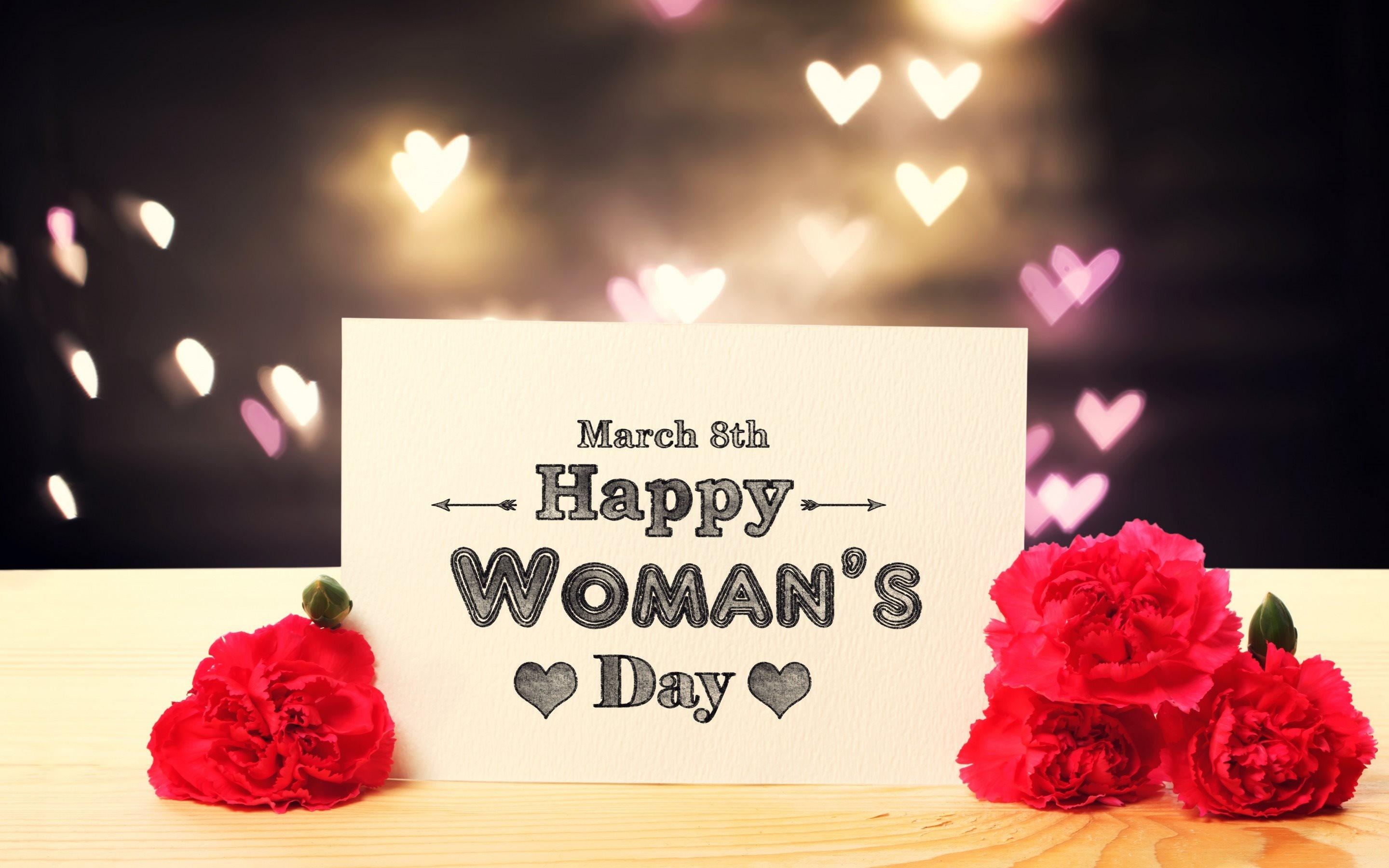 2880x1800 Download wallpaper Happy Womens Day, 8 march, pink roses, hearts, Desktop