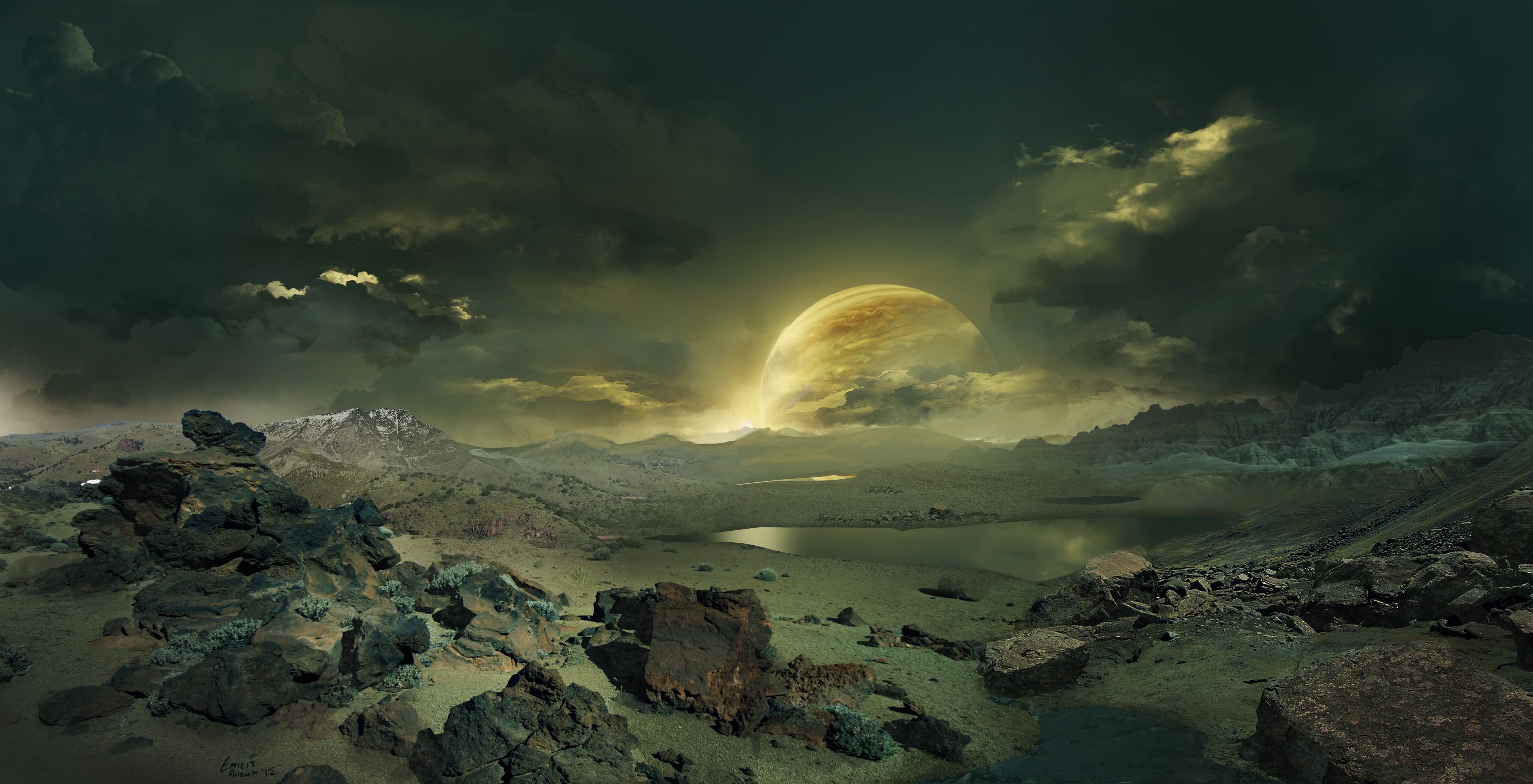 3100x1590 Wallpaper, space, planet, Titan moon, Desktop