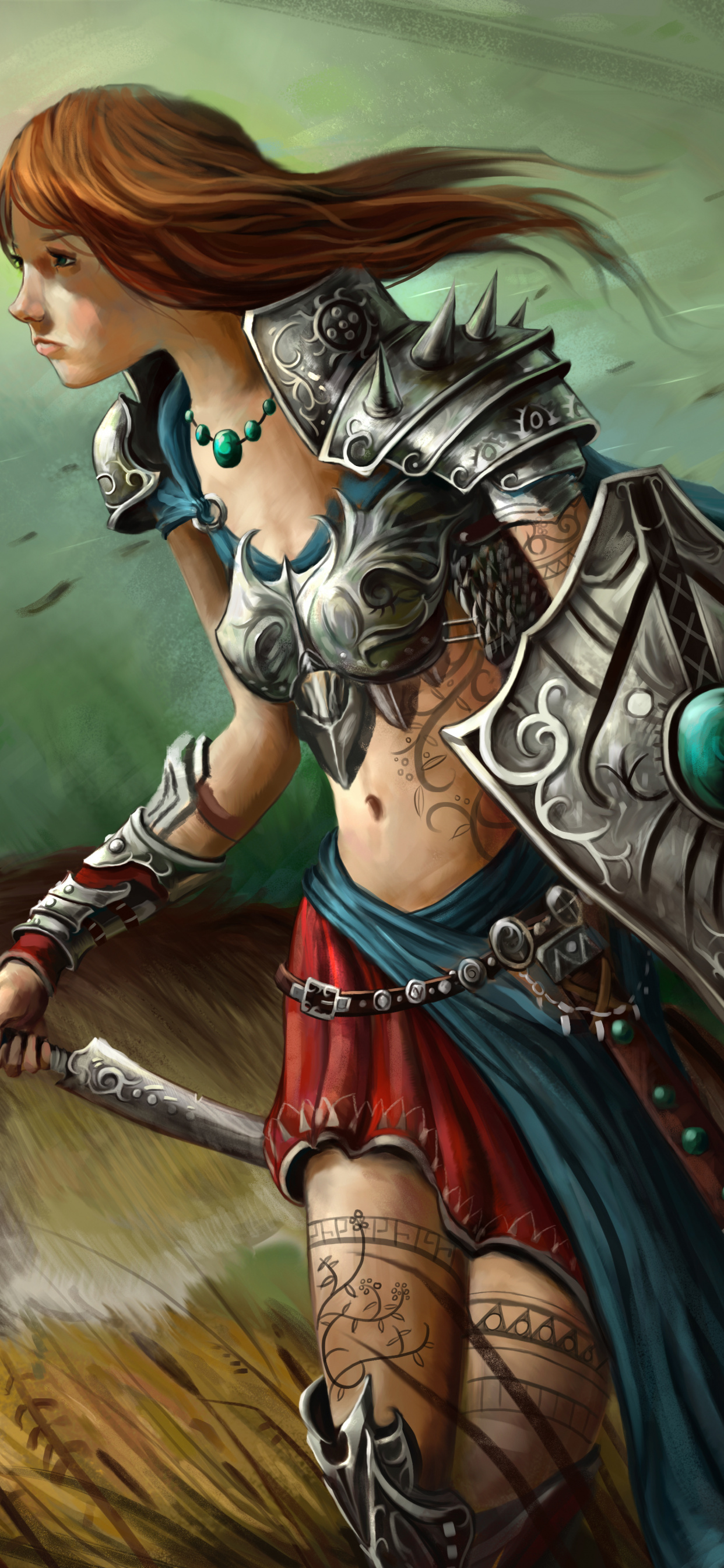 1250x2690 Download  Wallpaper Warrior, Illustration, Fantasy, Female, Phone