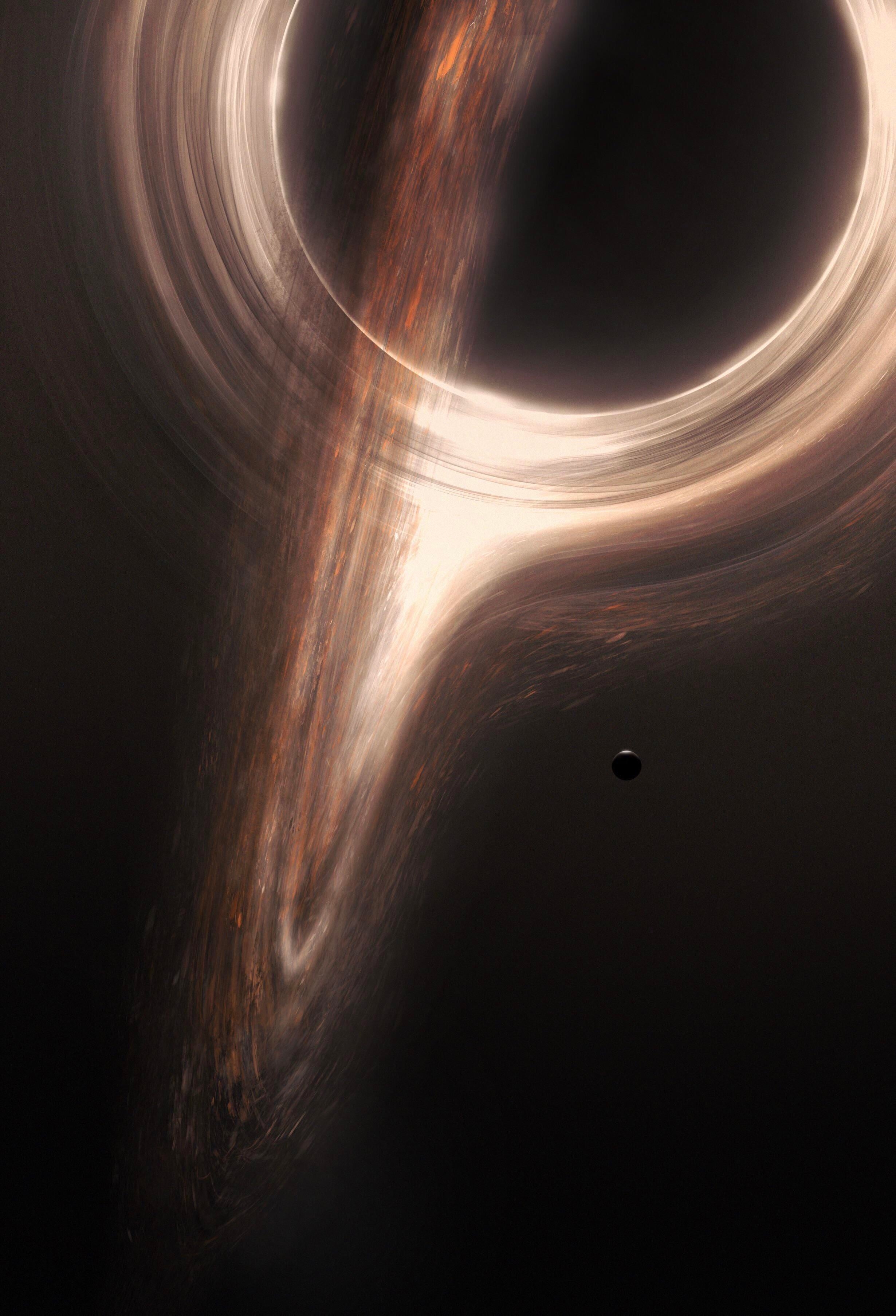 2460x3620 A black hole and a planet next to it from Interstellar, Phone