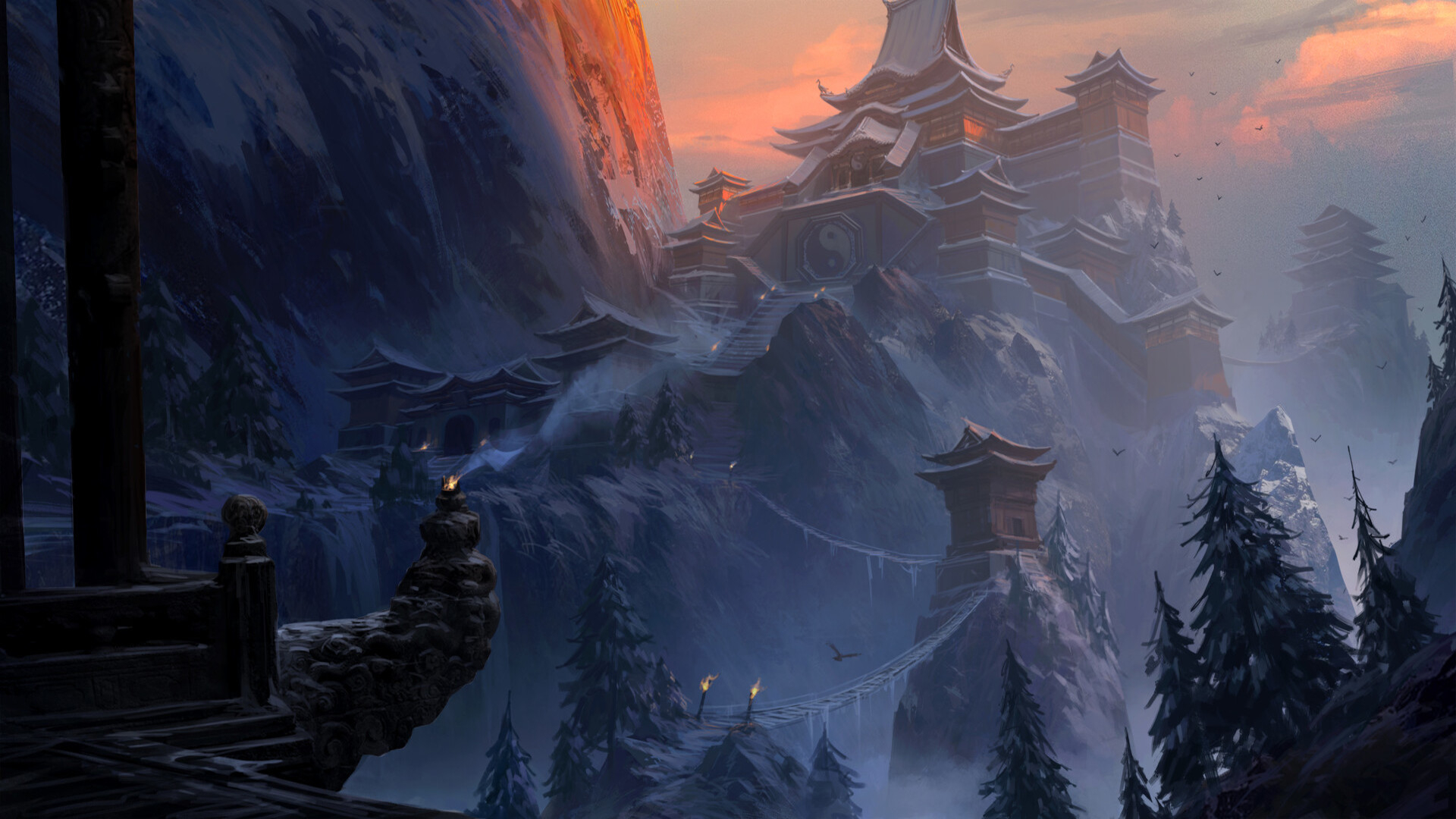 1920x1080 Snow Fantasy Temple HD Wallpaper, Desktop