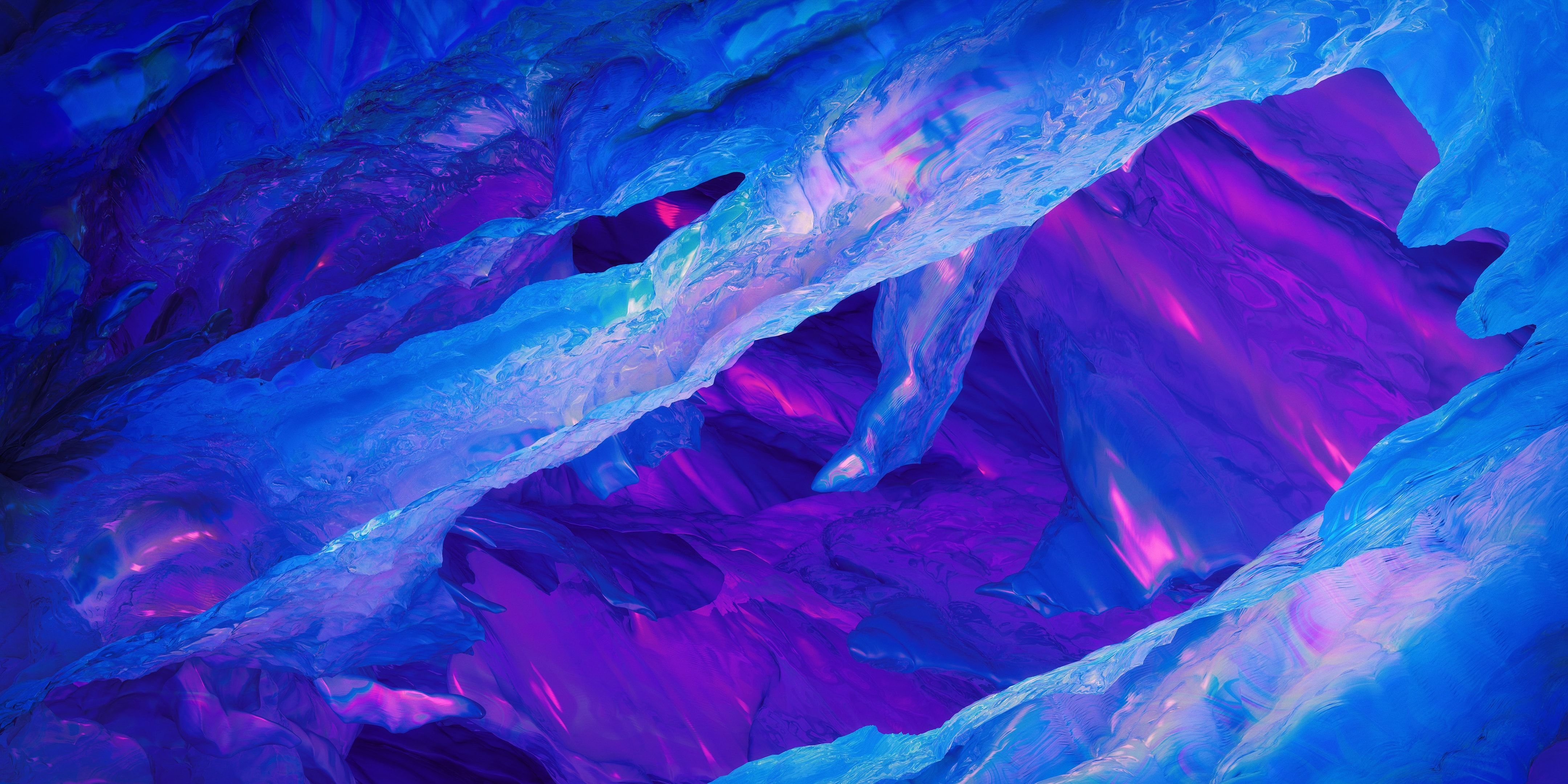 4320x2160 Ice Frost Blue Purple Neon Abstraction.com, Dual Screen