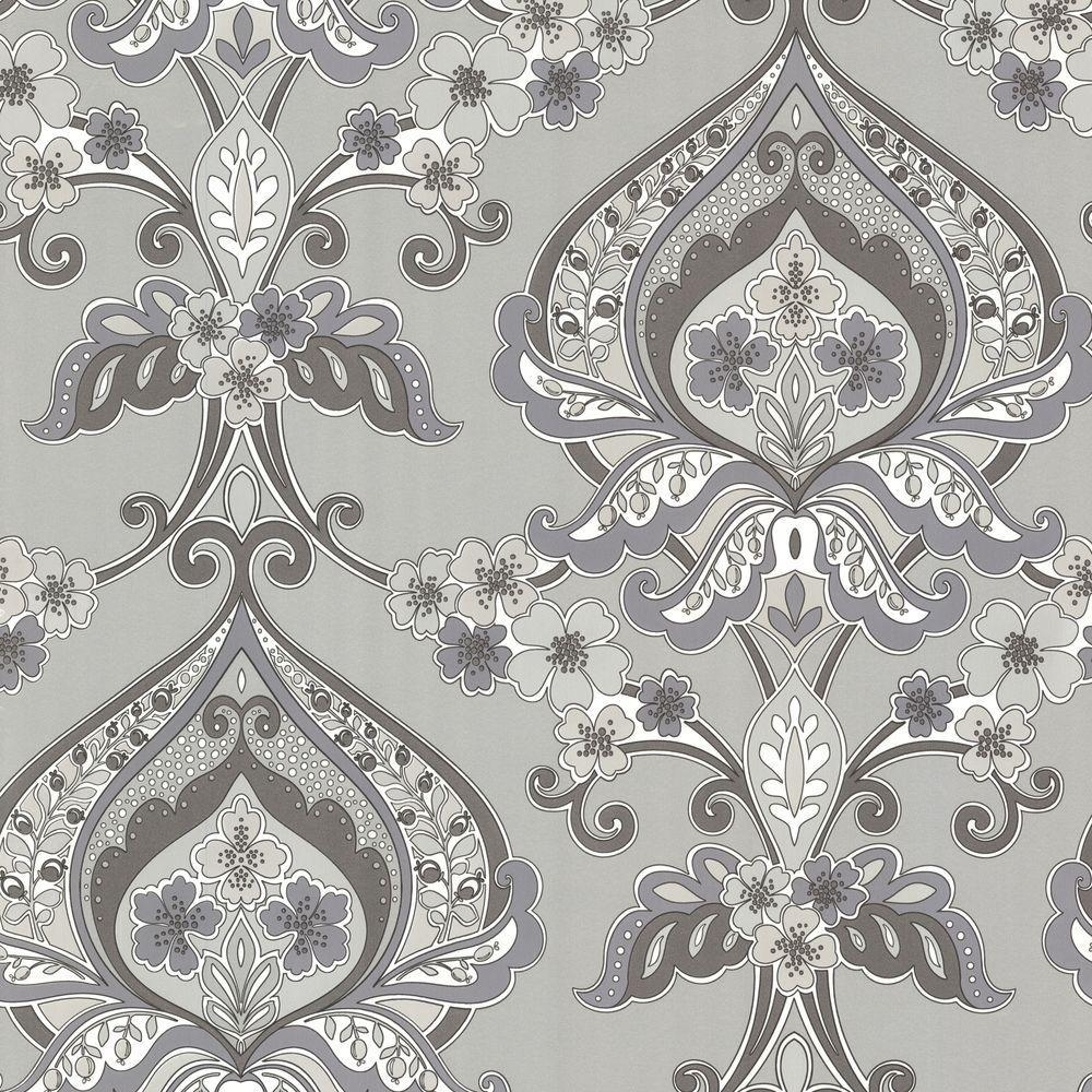 1000x1000 Beacon House Ashbury Grey Paisley Damask Wallpaper 450 67367, Phone