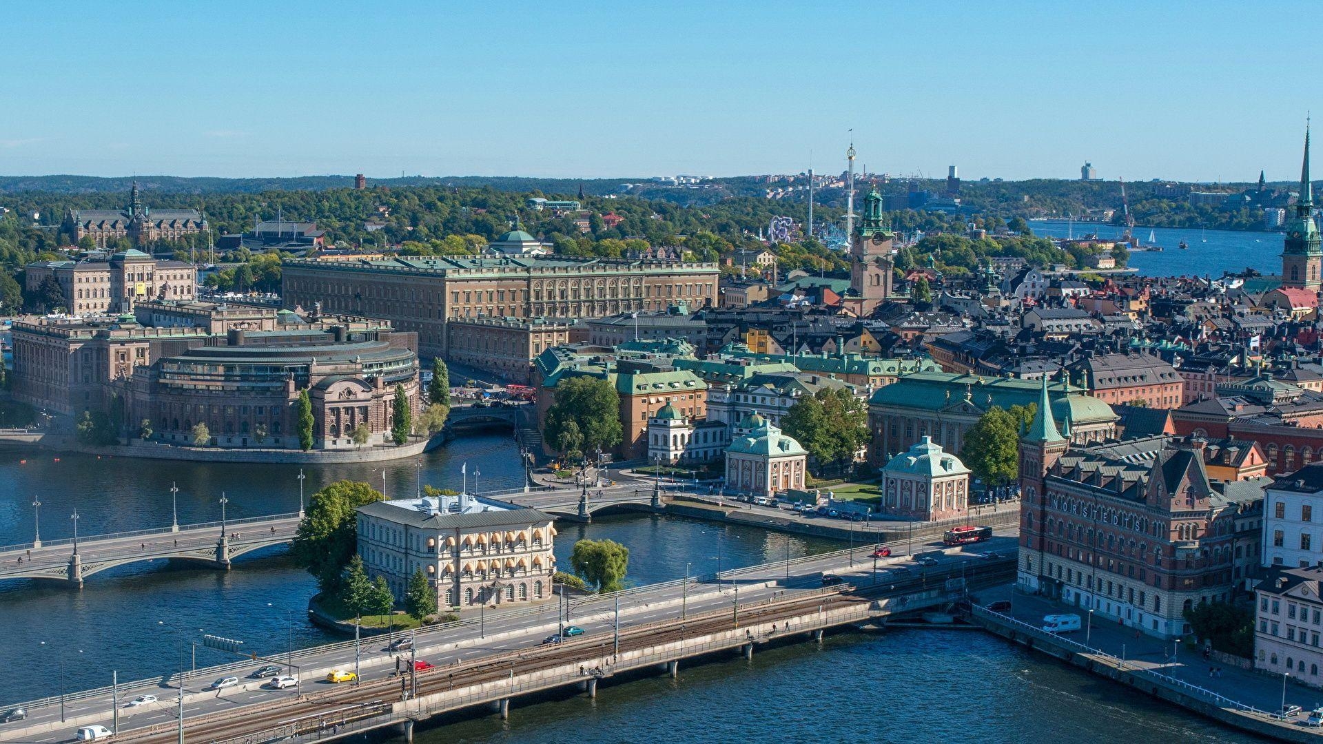 1920x1080 Wallpaper Stockholm Sweden Bridges From above Cities, Desktop