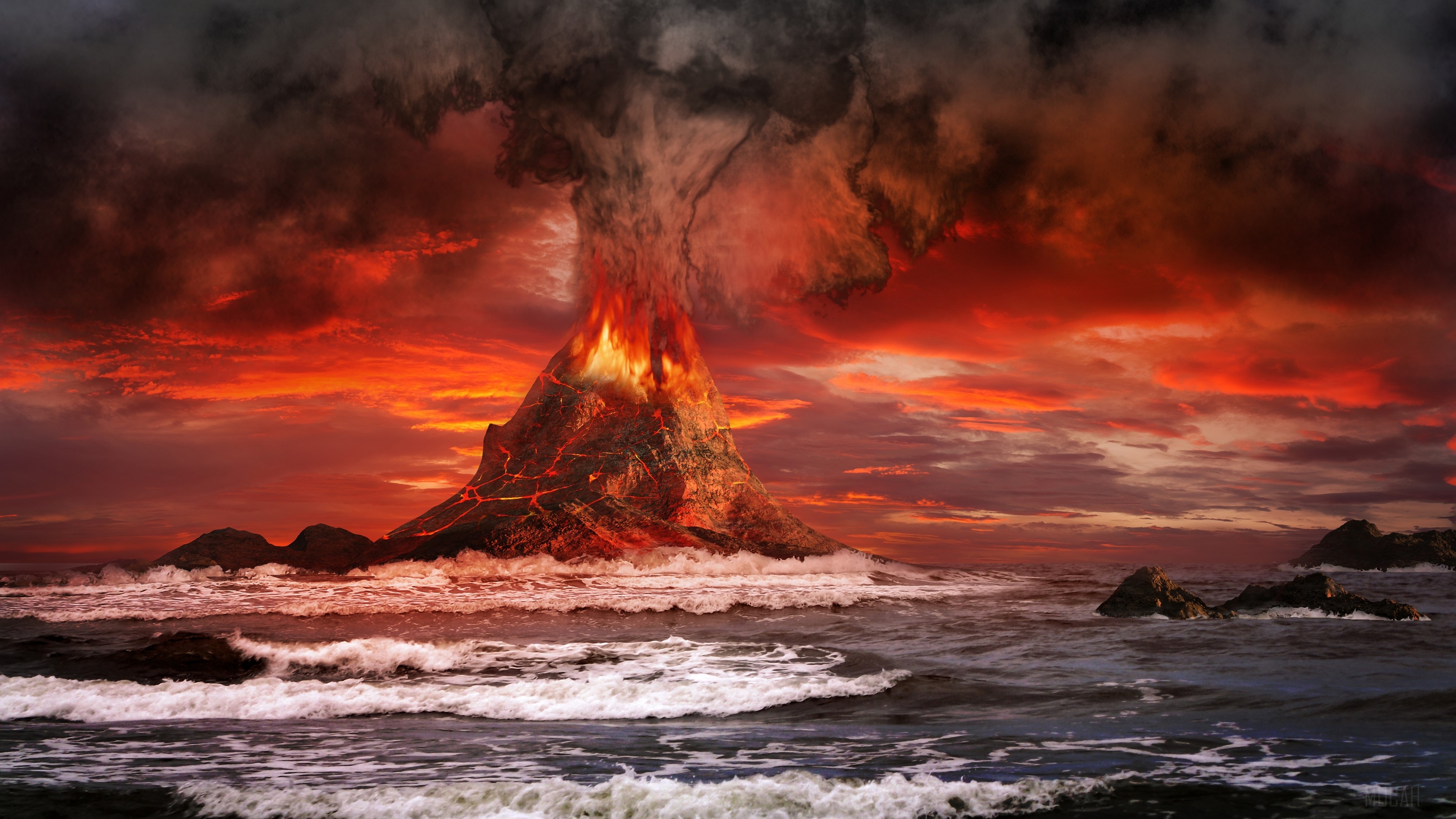 3840x2160 Fire, Lava, Ocean, Smoke, Volcano 4k Gallery HD Wallpaper, Desktop