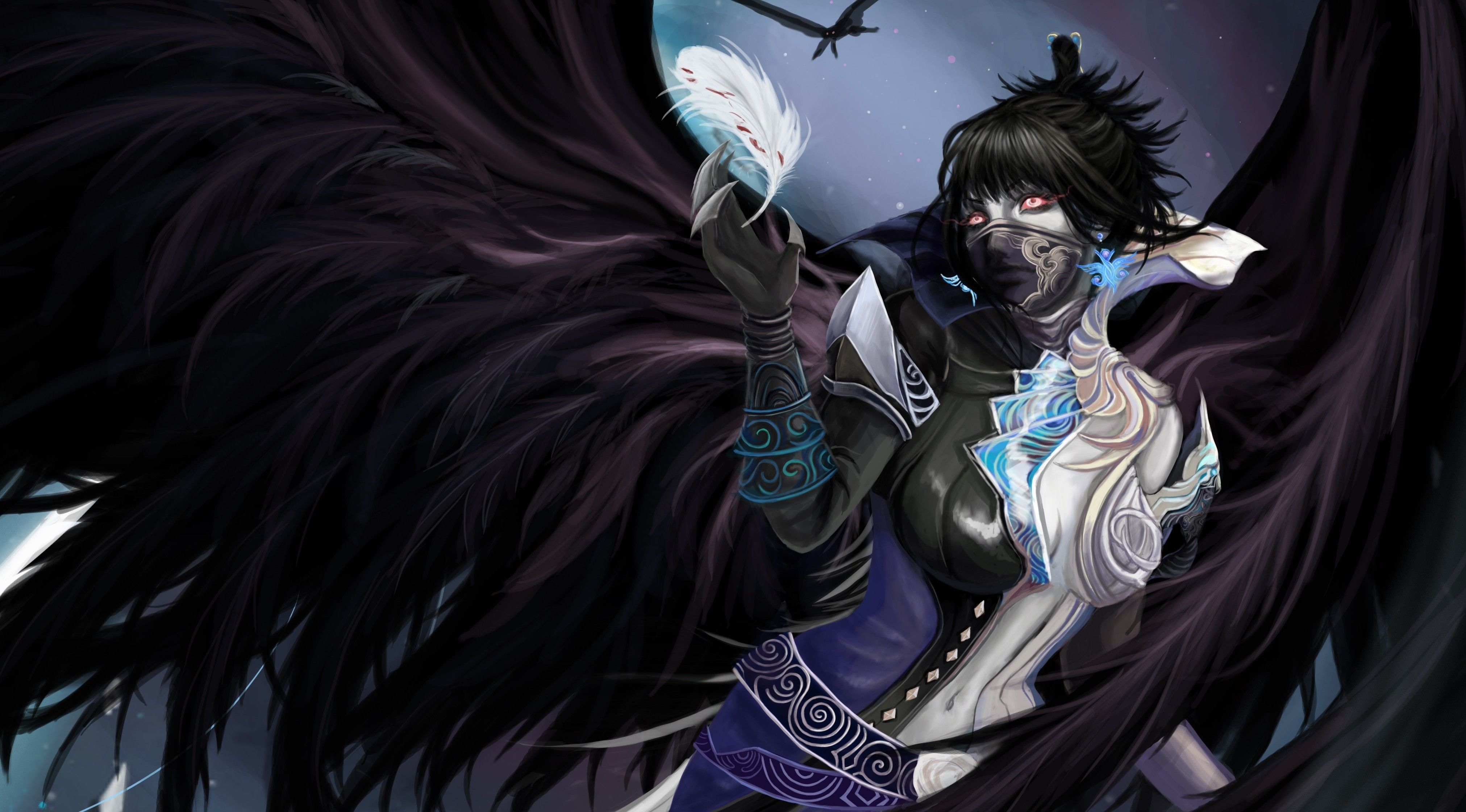 4050x2250 Angels Wings Fantasy Girls angel gothic mask dark demon wallpaper, Desktop